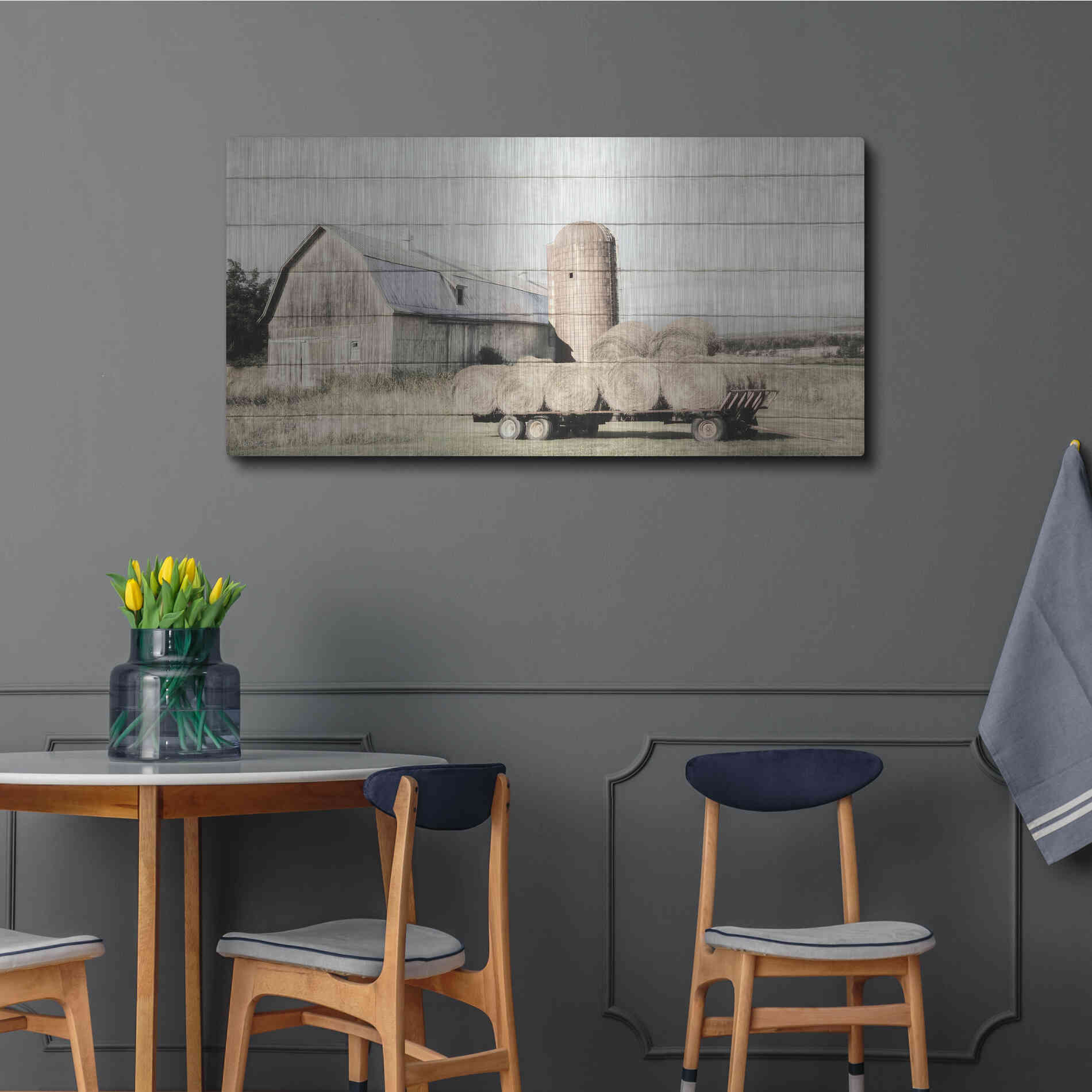 Luxe Metal Art 'Wagon of Hay' by Lori Deiter, Metal Wall Art,48x24