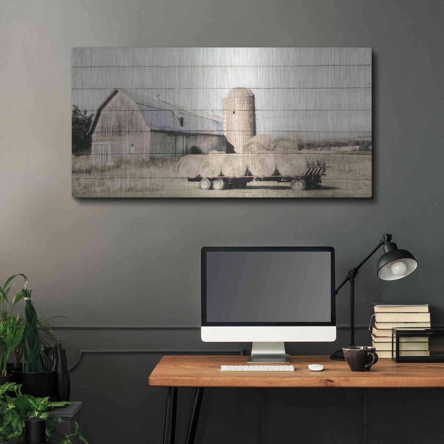 Luxe Metal Art 'Wagon of Hay' by Lori Deiter, Metal Wall Art,48x24