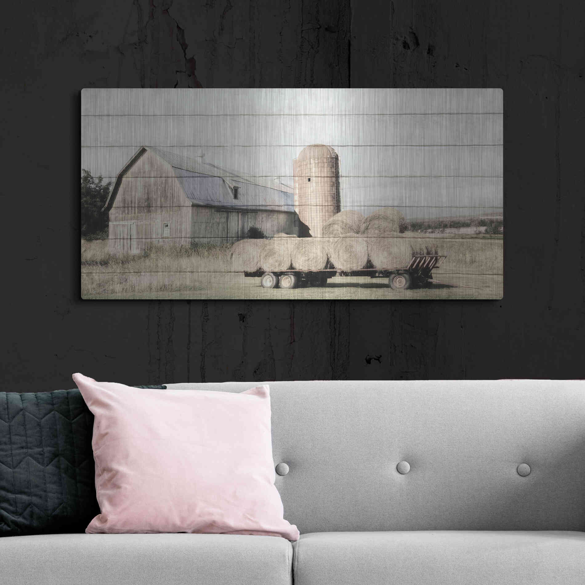 Luxe Metal Art 'Wagon of Hay' by Lori Deiter, Metal Wall Art,48x24