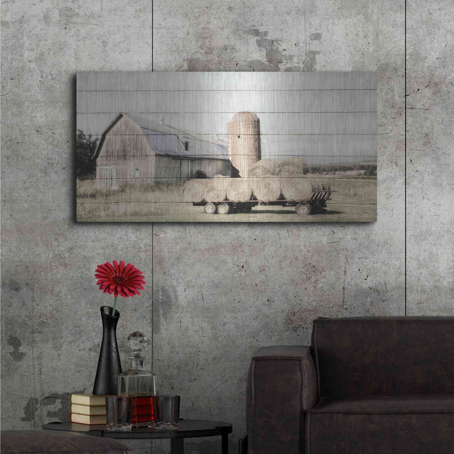 Luxe Metal Art 'Wagon of Hay' by Lori Deiter, Metal Wall Art,48x24