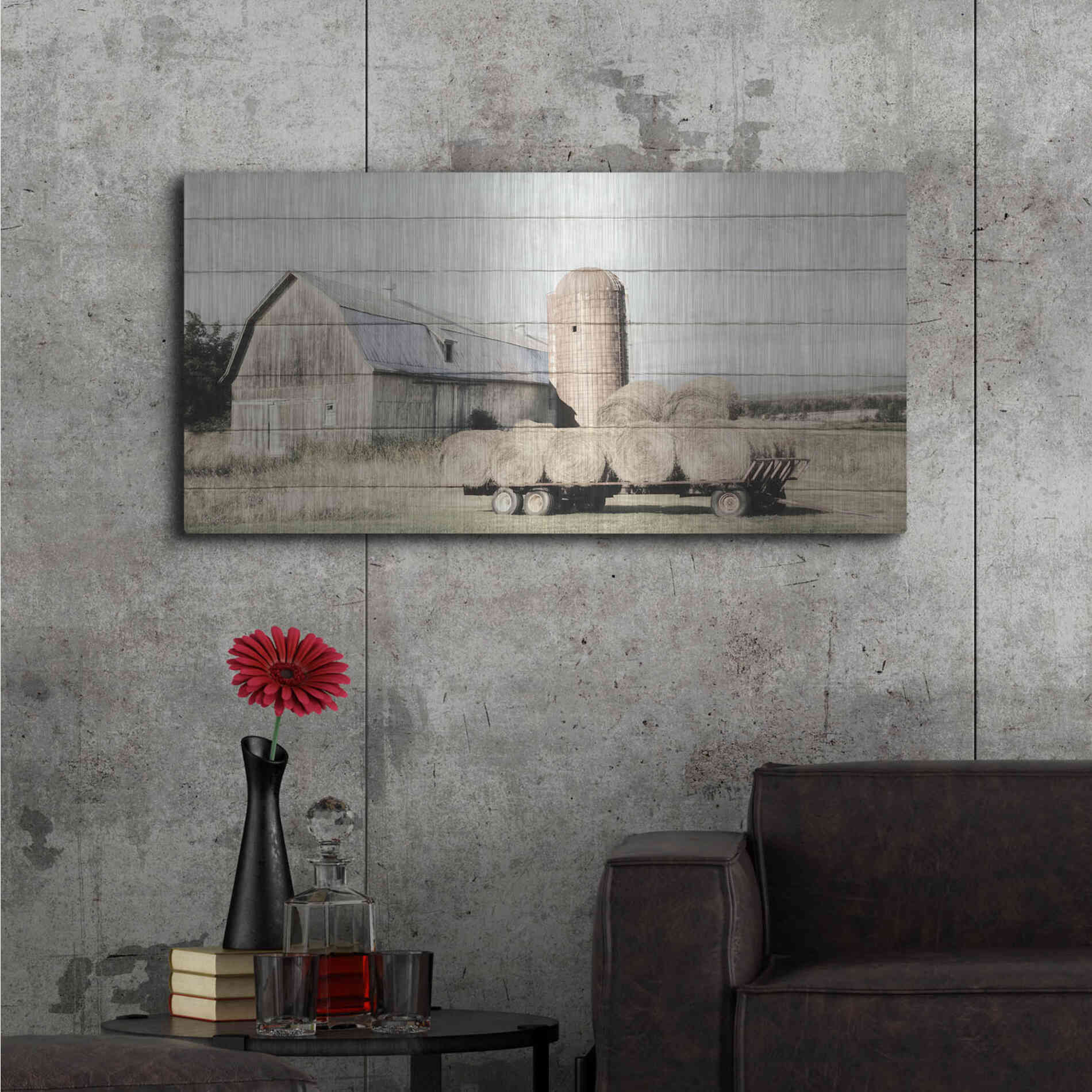 Luxe Metal Art 'Wagon of Hay' by Lori Deiter, Metal Wall Art,48x24