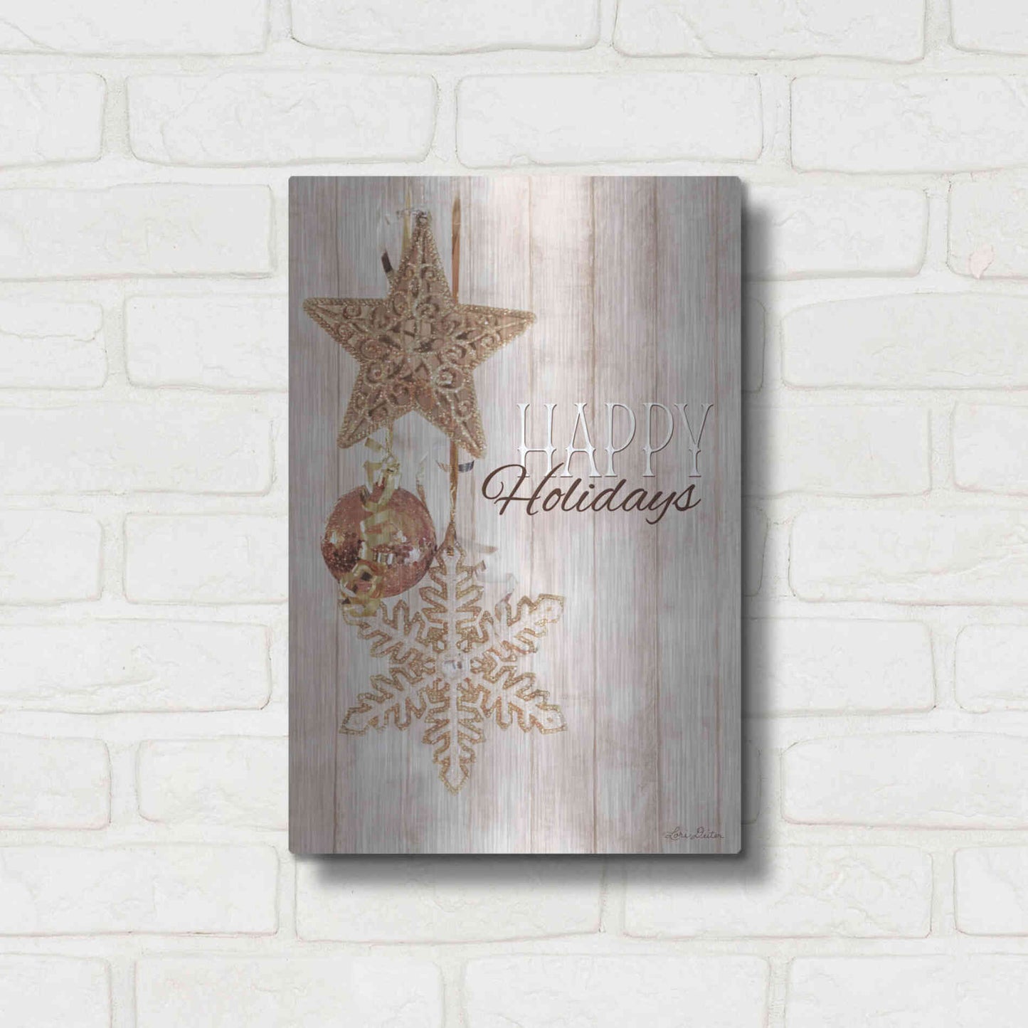 Luxe Metal Art 'Gold Sparkle Happy Holidays' by Lori Deiter, Metal Wall Art,12x16