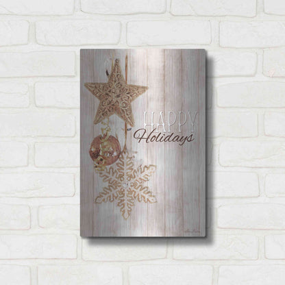 Luxe Metal Art 'Gold Sparkle Happy Holidays' by Lori Deiter, Metal Wall Art,12x16