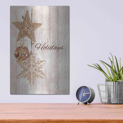 Luxe Metal Art 'Gold Sparkle Happy Holidays' by Lori Deiter, Metal Wall Art,12x16