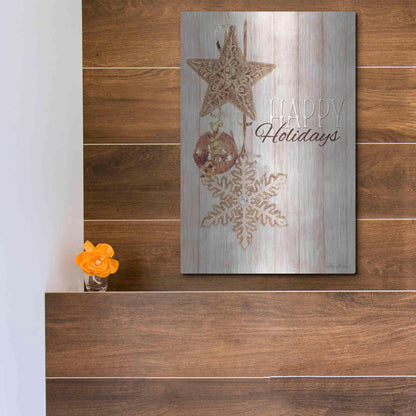 Luxe Metal Art 'Gold Sparkle Happy Holidays' by Lori Deiter, Metal Wall Art,12x16