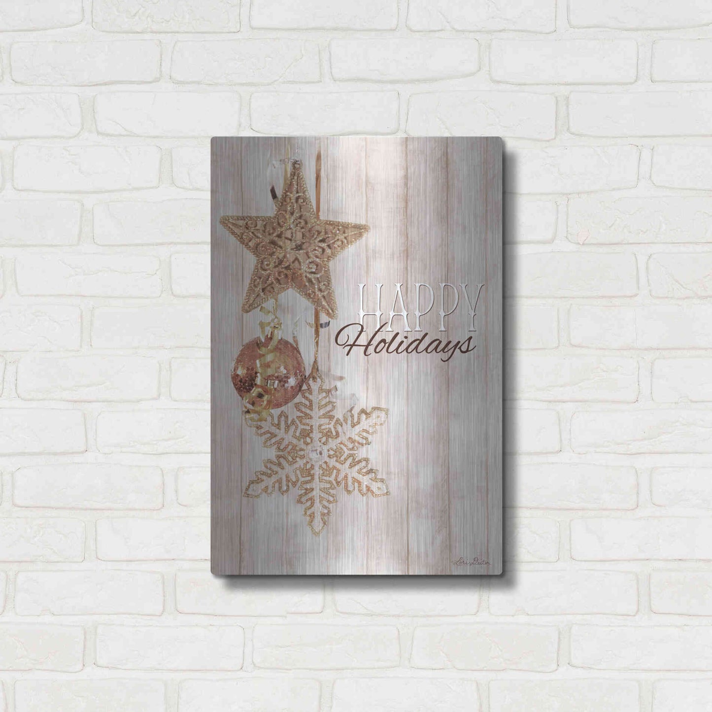 Luxe Metal Art 'Gold Sparkle Happy Holidays' by Lori Deiter, Metal Wall Art,16x24