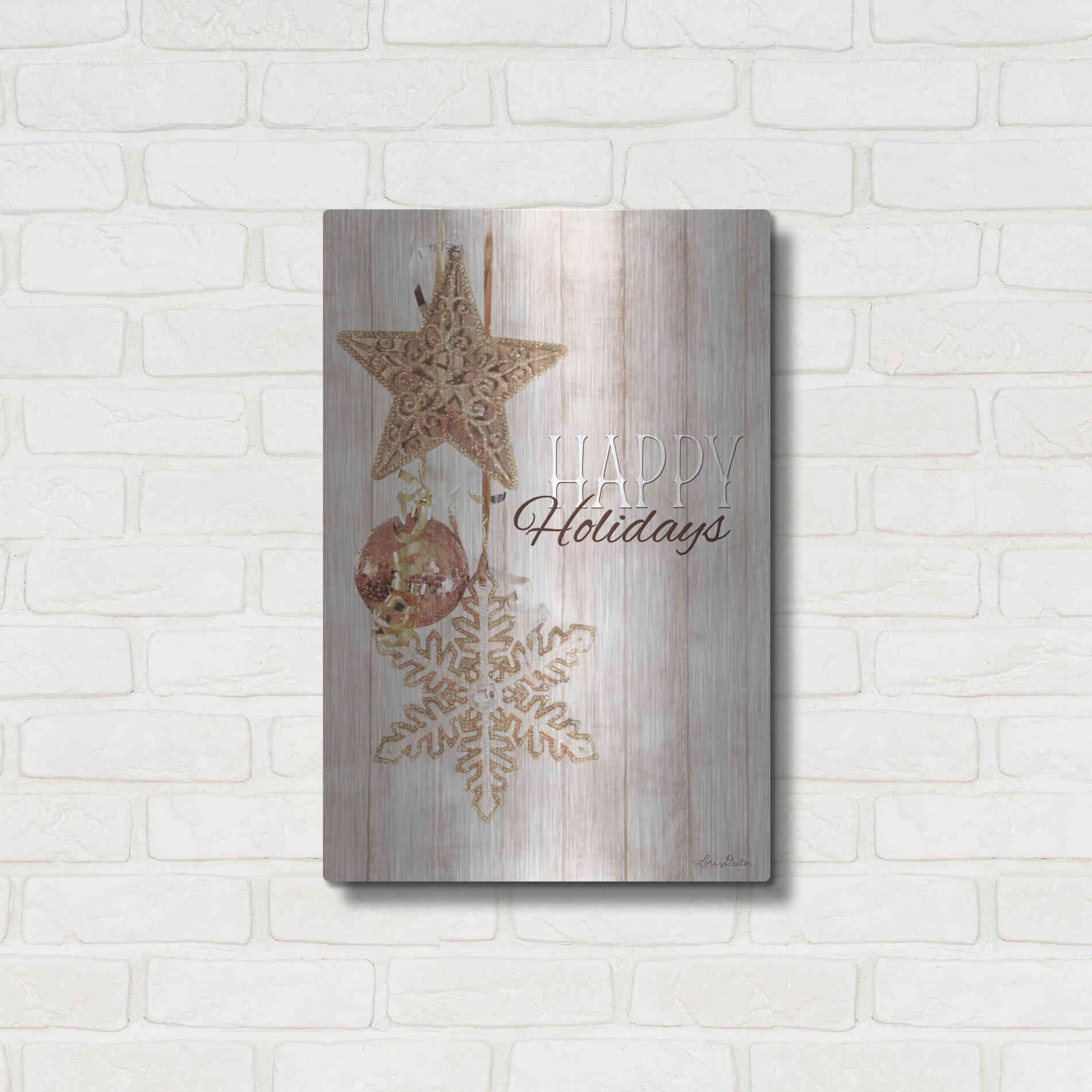 Luxe Metal Art 'Gold Sparkle Happy Holidays' by Lori Deiter, Metal Wall Art,16x24