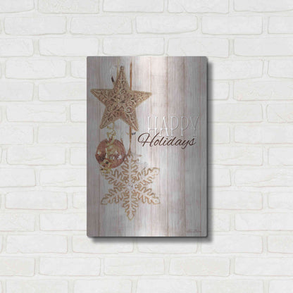 Luxe Metal Art 'Gold Sparkle Happy Holidays' by Lori Deiter, Metal Wall Art,16x24