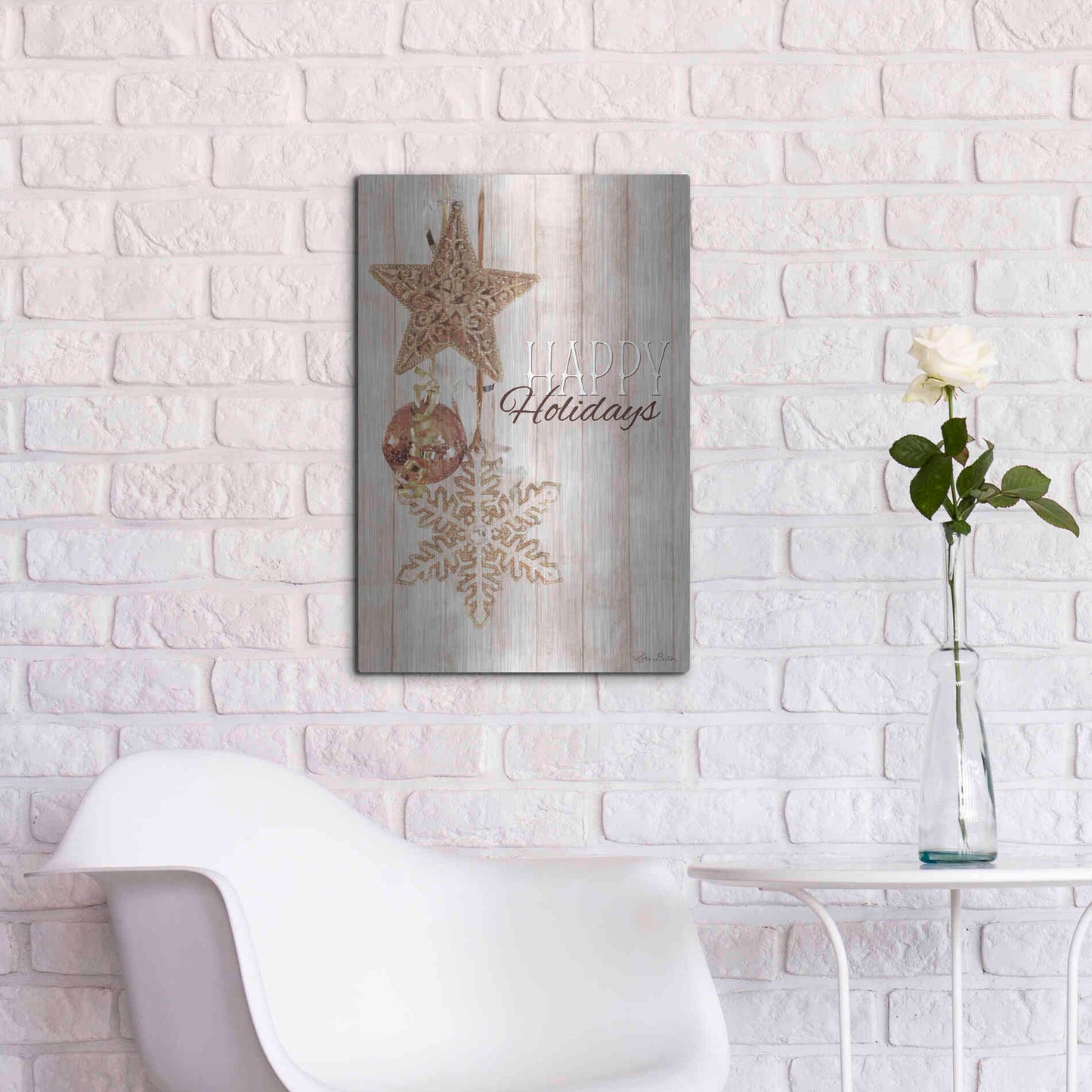Luxe Metal Art 'Gold Sparkle Happy Holidays' by Lori Deiter, Metal Wall Art,16x24