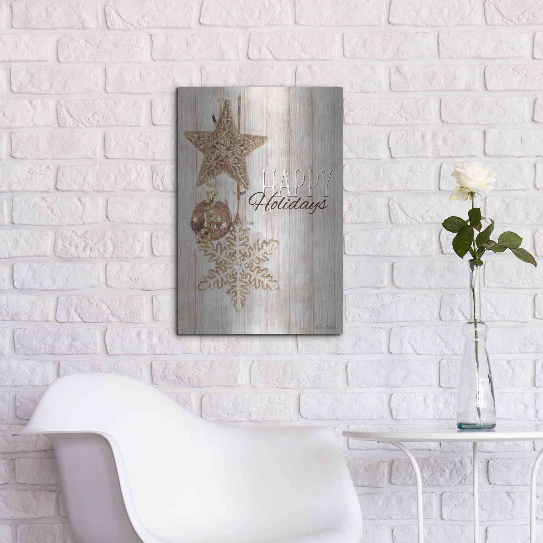 Luxe Metal Art 'Gold Sparkle Happy Holidays' by Lori Deiter, Metal Wall Art,16x24