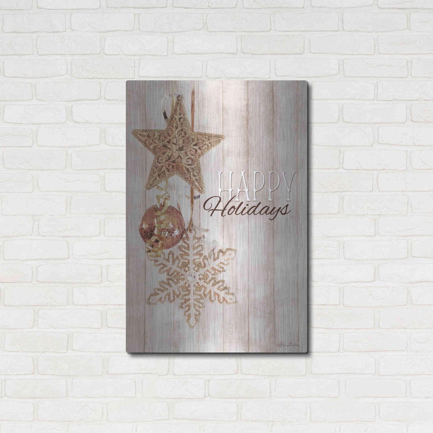 Luxe Metal Art 'Gold Sparkle Happy Holidays' by Lori Deiter, Metal Wall Art,24x36