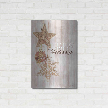 Luxe Metal Art 'Gold Sparkle Happy Holidays' by Lori Deiter, Metal Wall Art,24x36