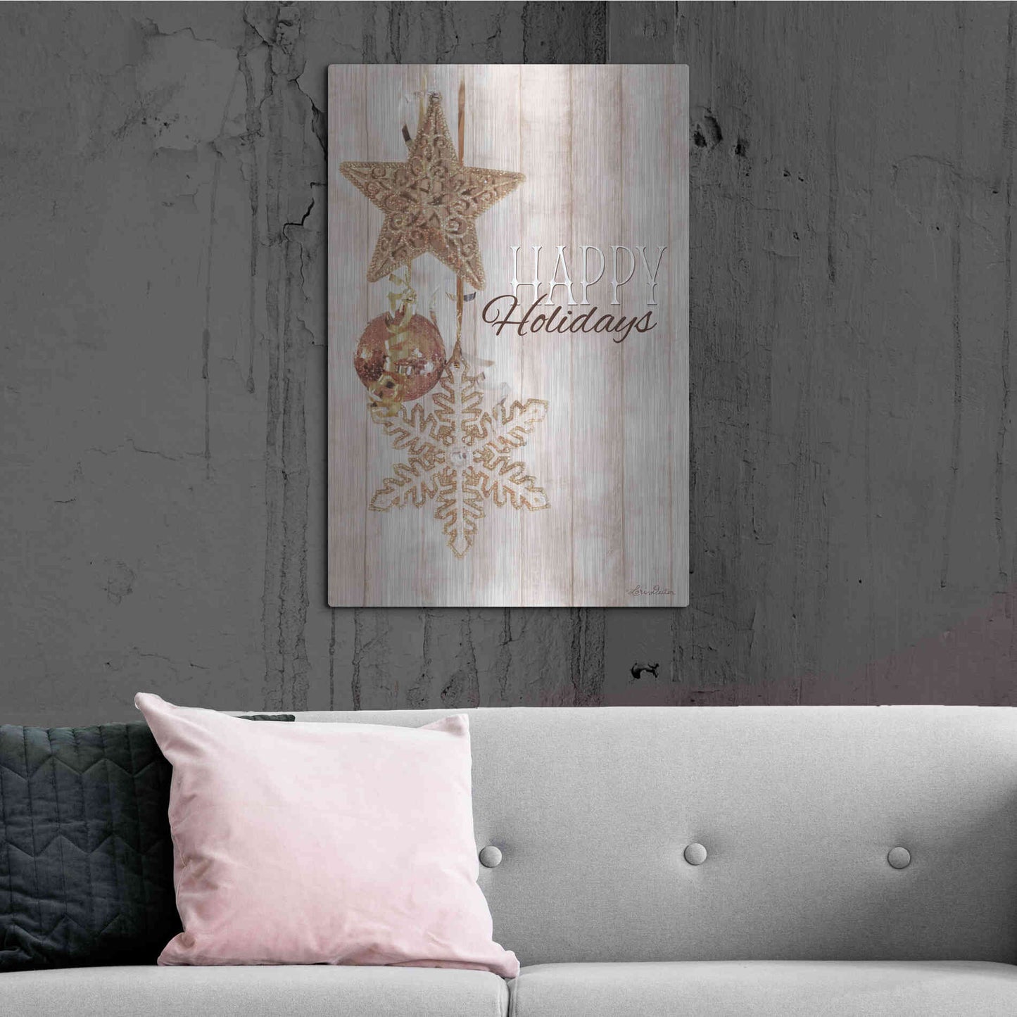 Luxe Metal Art 'Gold Sparkle Happy Holidays' by Lori Deiter, Metal Wall Art,24x36