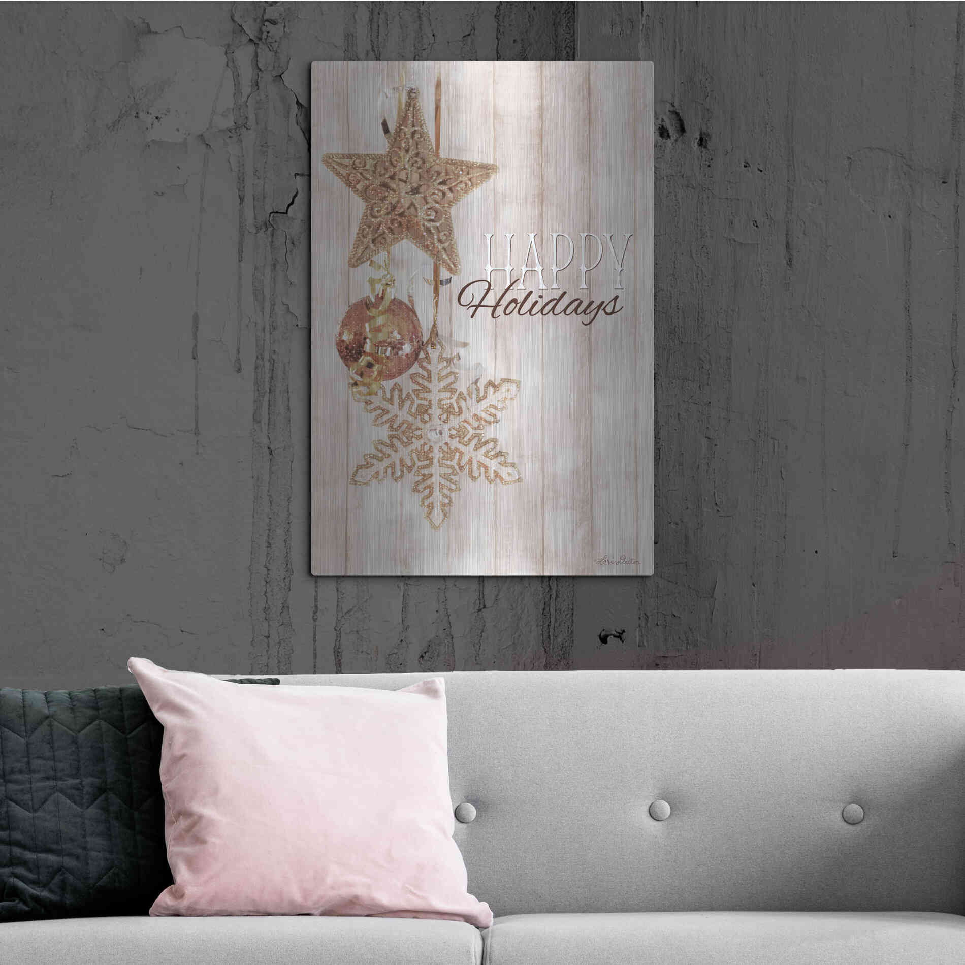 Luxe Metal Art 'Gold Sparkle Happy Holidays' by Lori Deiter, Metal Wall Art,24x36