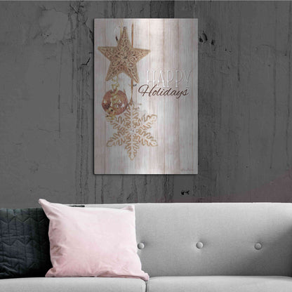 Luxe Metal Art 'Gold Sparkle Happy Holidays' by Lori Deiter, Metal Wall Art,24x36