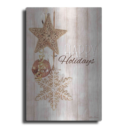 Luxe Metal Art 'Gold Sparkle Happy Holidays' by Lori Deiter, Metal Wall Art