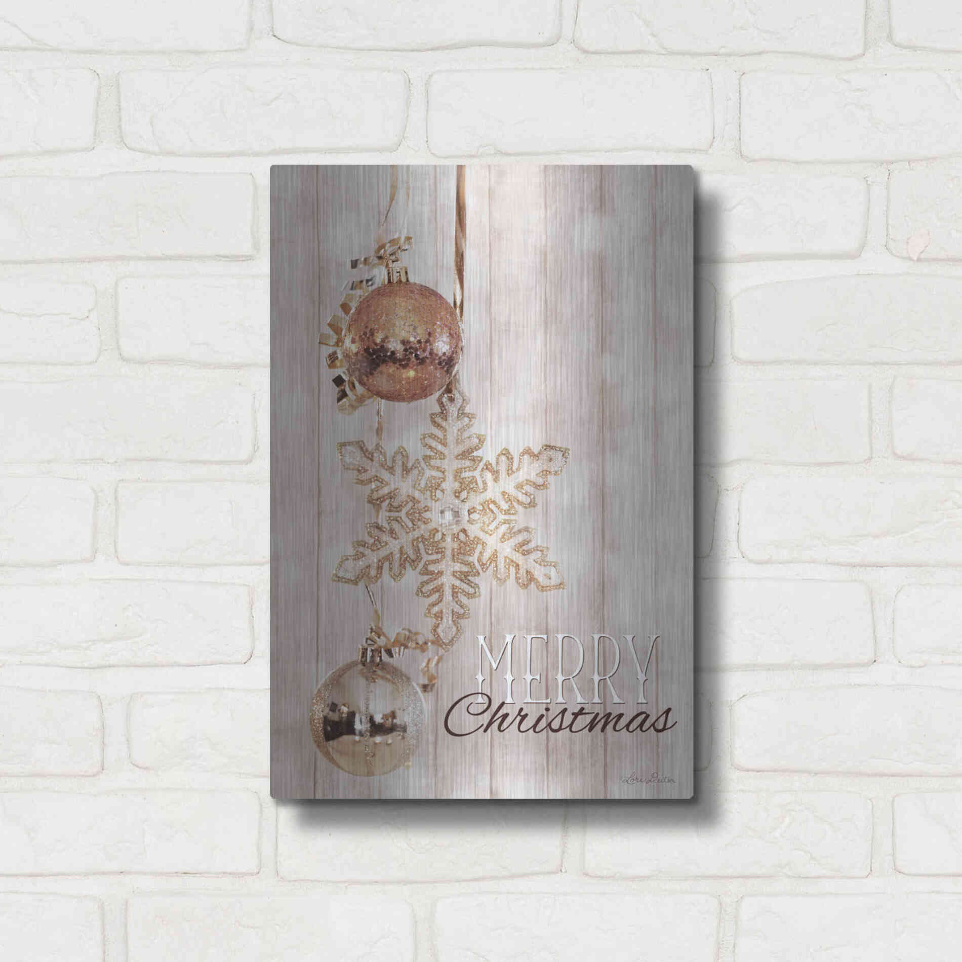 Luxe Metal Art 'Gold Sparkle Merry Christmas' by Lori Deiter, Metal Wall Art,12x16