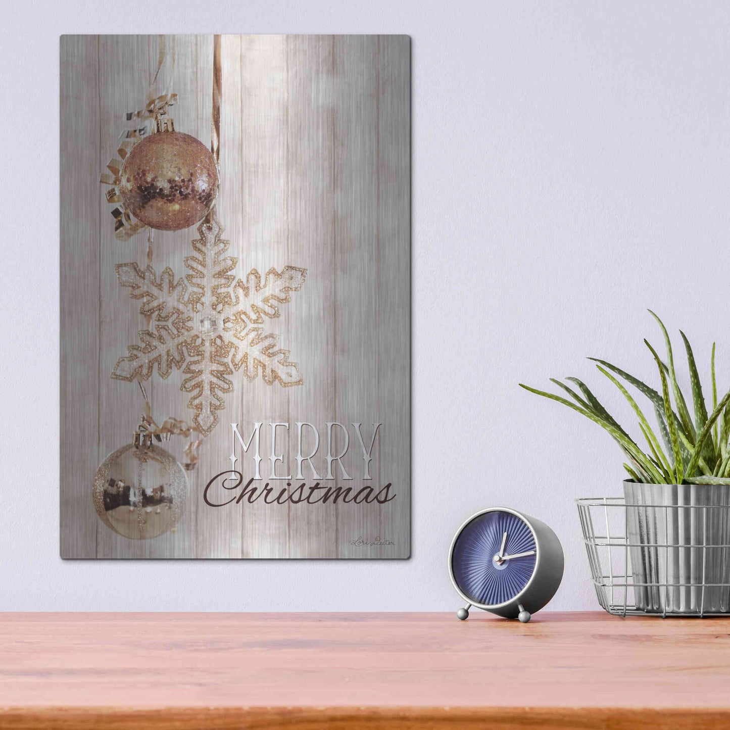 Luxe Metal Art 'Gold Sparkle Merry Christmas' by Lori Deiter, Metal Wall Art,12x16