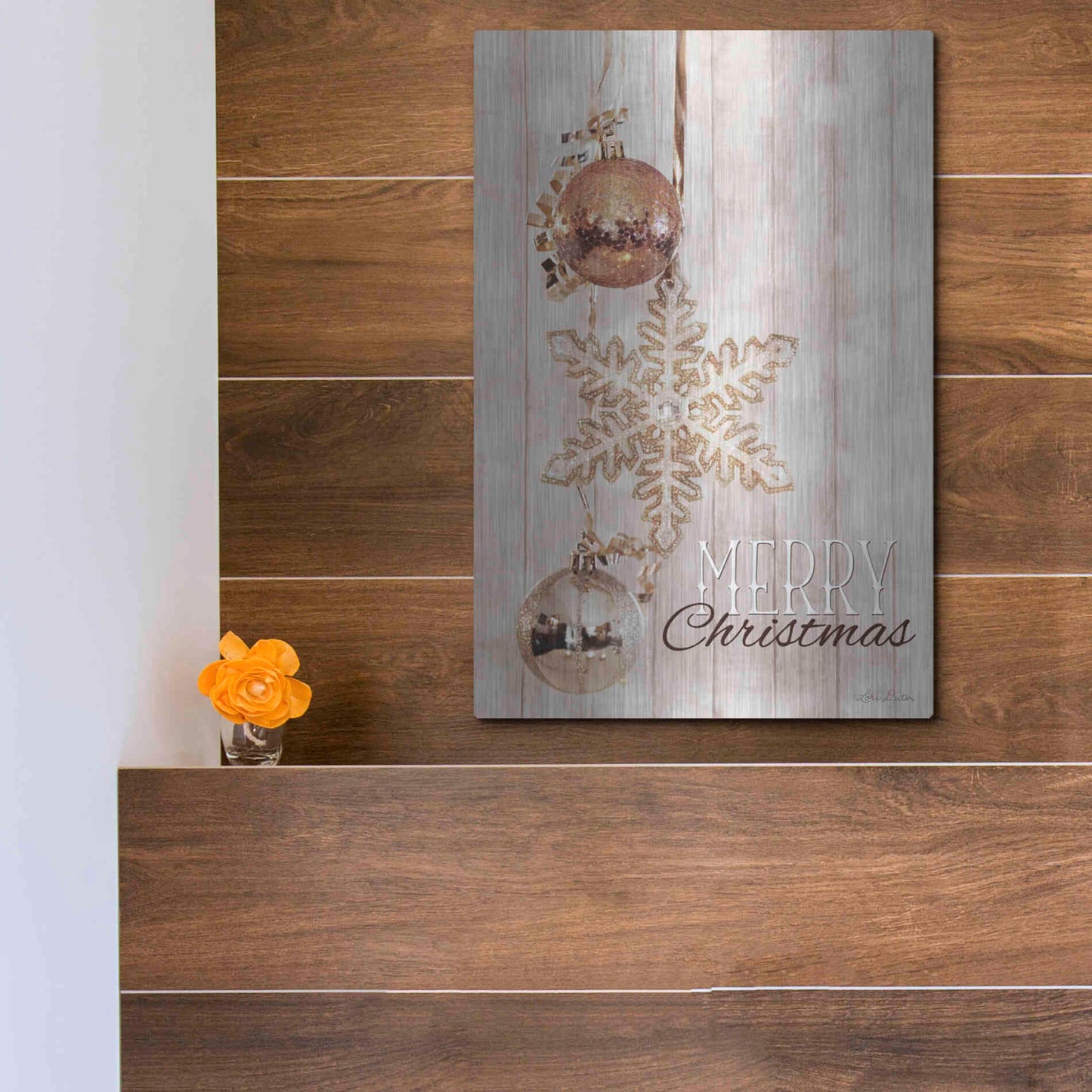 Luxe Metal Art 'Gold Sparkle Merry Christmas' by Lori Deiter, Metal Wall Art,12x16