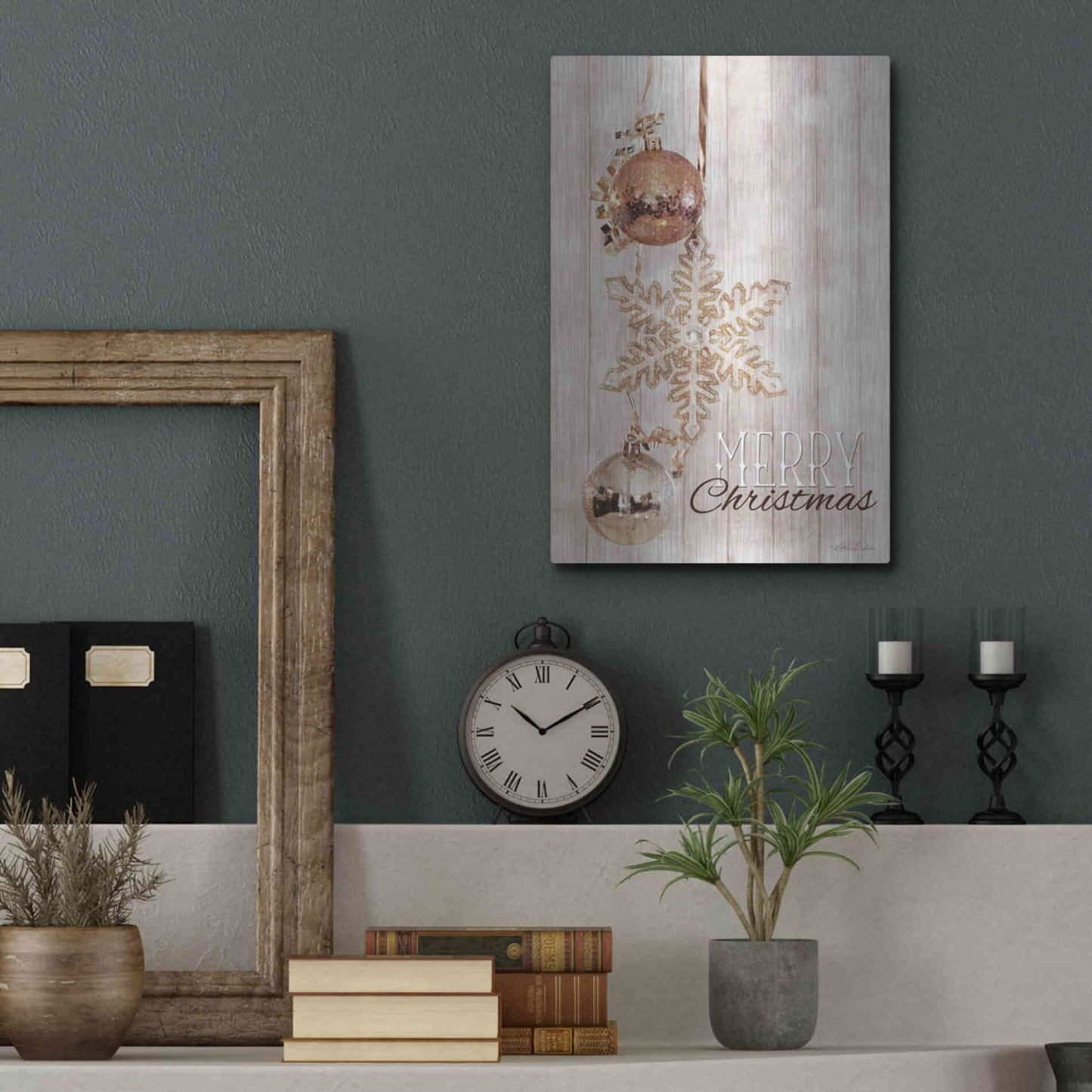 Luxe Metal Art 'Gold Sparkle Merry Christmas' by Lori Deiter, Metal Wall Art,12x16