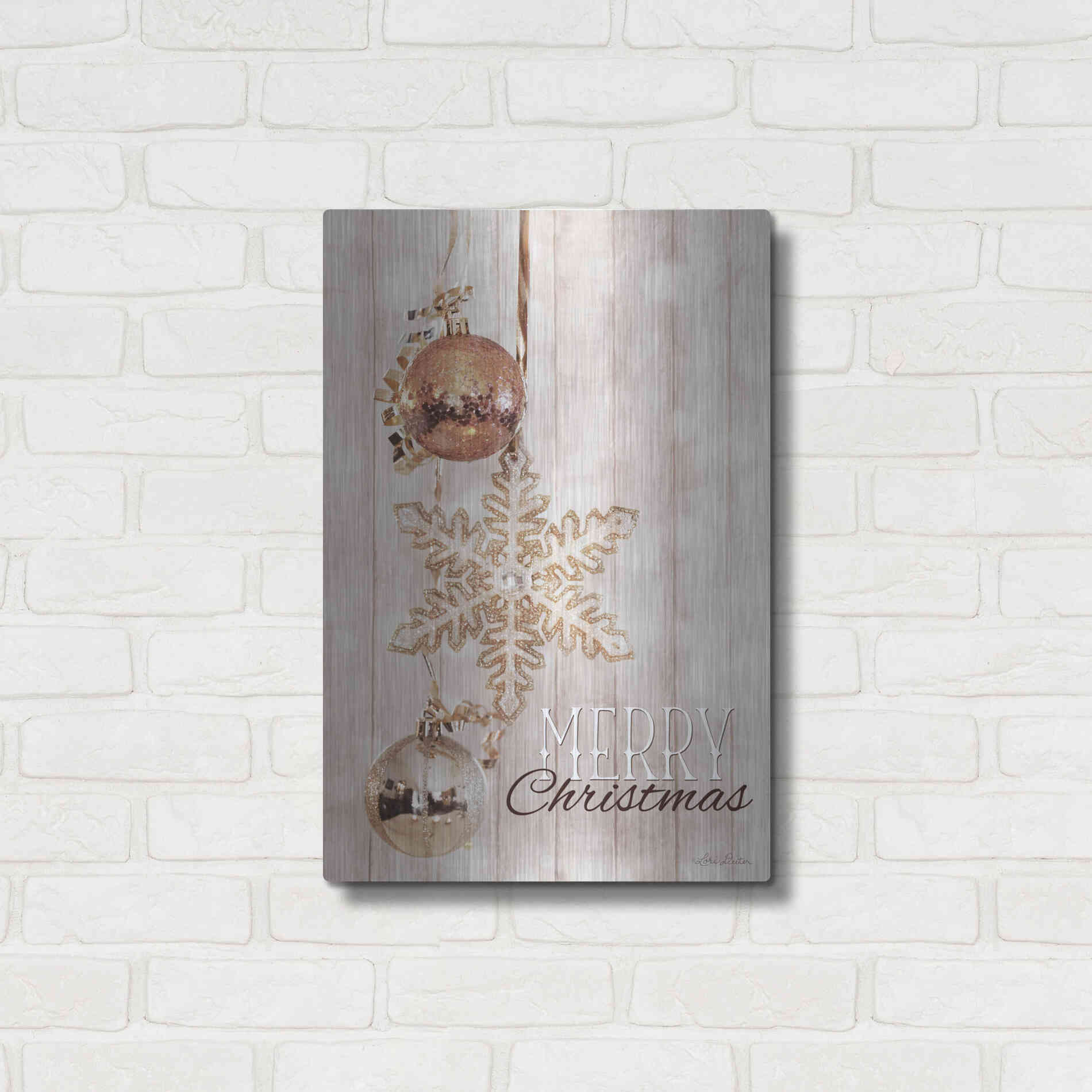 Luxe Metal Art 'Gold Sparkle Merry Christmas' by Lori Deiter, Metal Wall Art,16x24
