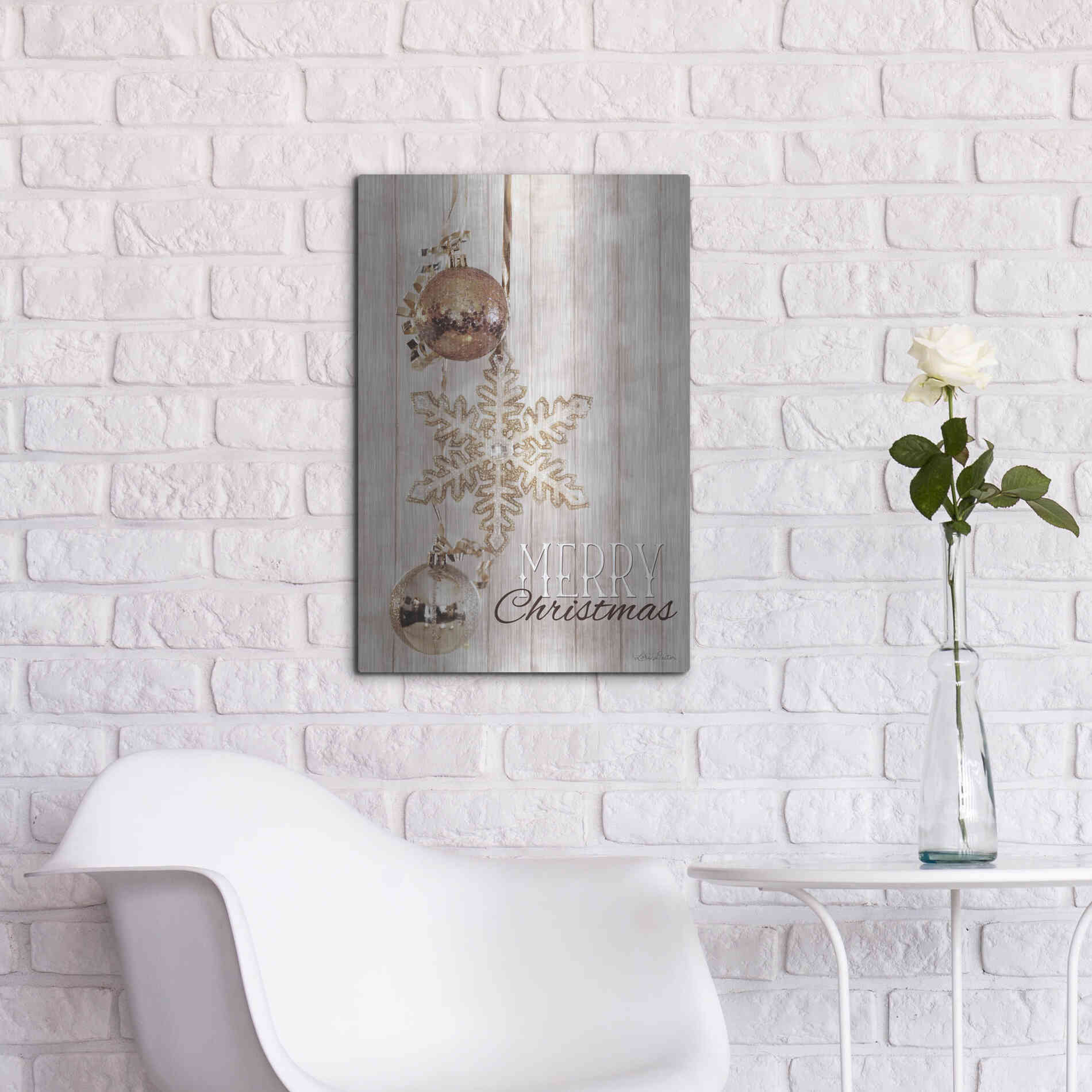 Luxe Metal Art 'Gold Sparkle Merry Christmas' by Lori Deiter, Metal Wall Art,16x24