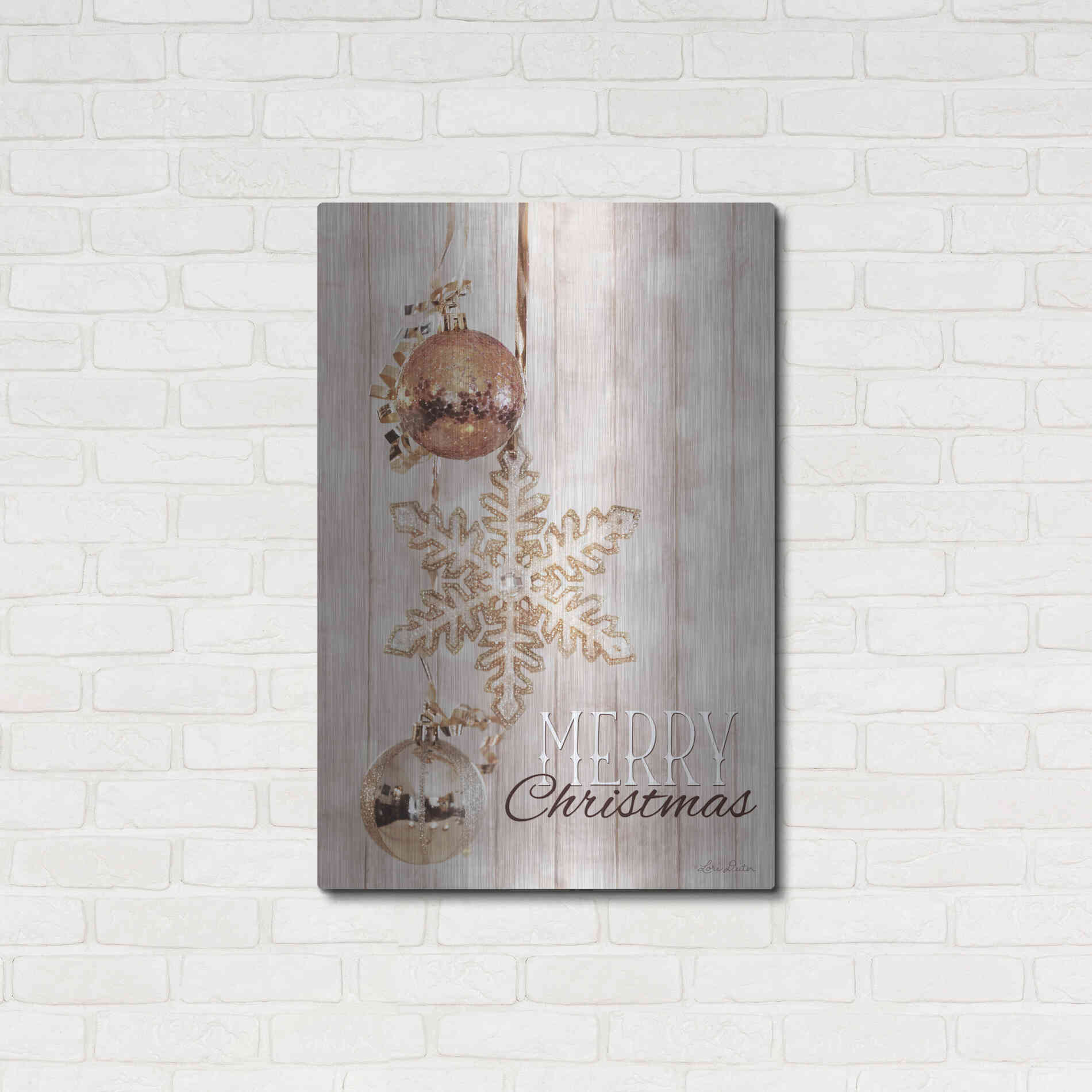 Luxe Metal Art 'Gold Sparkle Merry Christmas' by Lori Deiter, Metal Wall Art,24x36