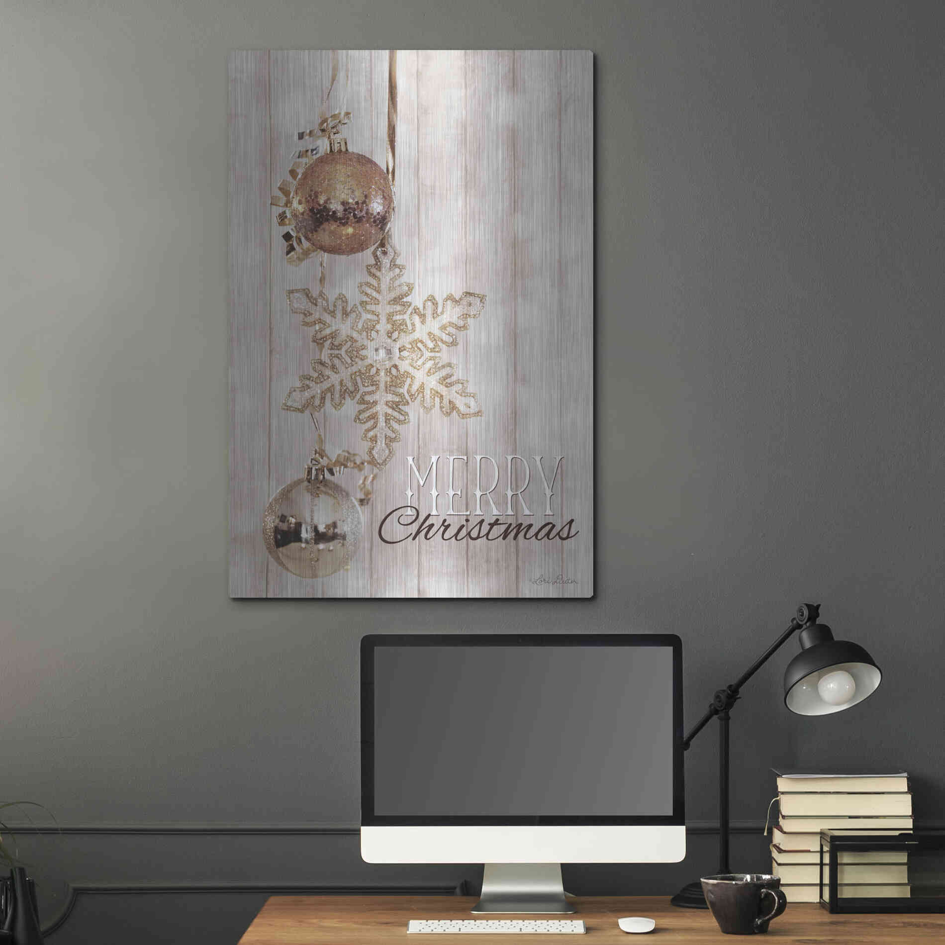 Luxe Metal Art 'Gold Sparkle Merry Christmas' by Lori Deiter, Metal Wall Art,24x36