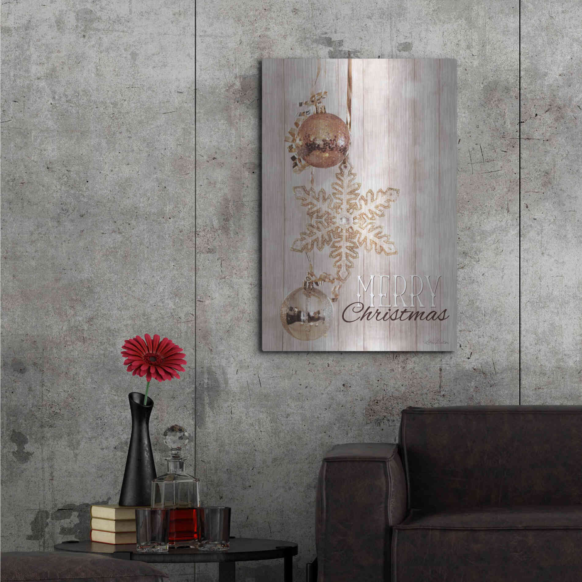 Luxe Metal Art 'Gold Sparkle Merry Christmas' by Lori Deiter, Metal Wall Art,24x36