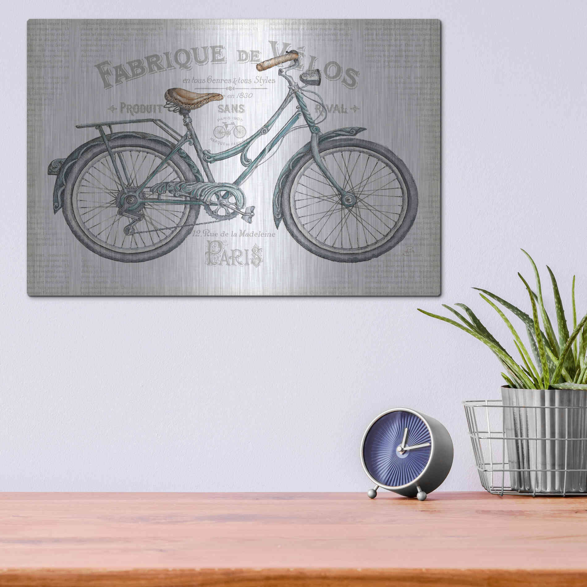 Luxe Metal Art 'Bicycles I v2' by Daphne Brissonet, Metal Wall Art,16x12