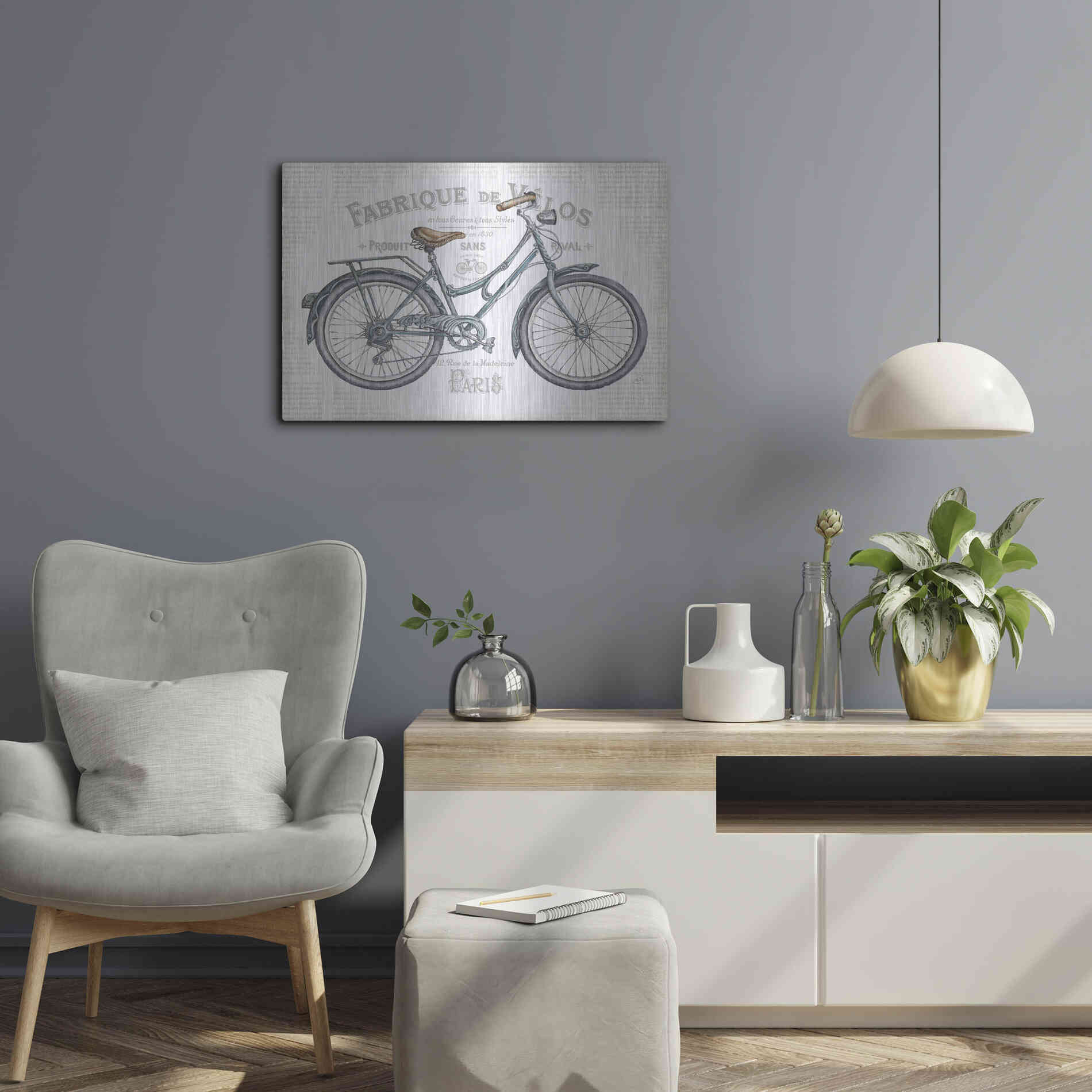 Luxe Metal Art 'Bicycles I v2' by Daphne Brissonet, Metal Wall Art,24x16