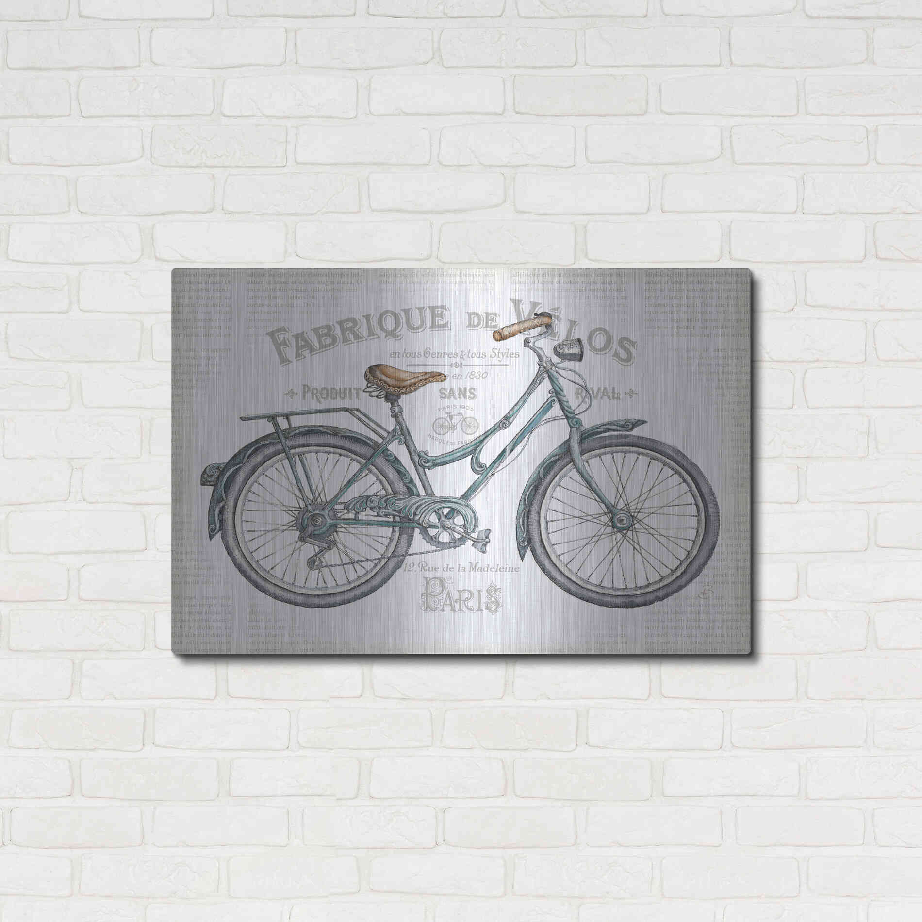 Luxe Metal Art 'Bicycles I v2' by Daphne Brissonet, Metal Wall Art,36x24