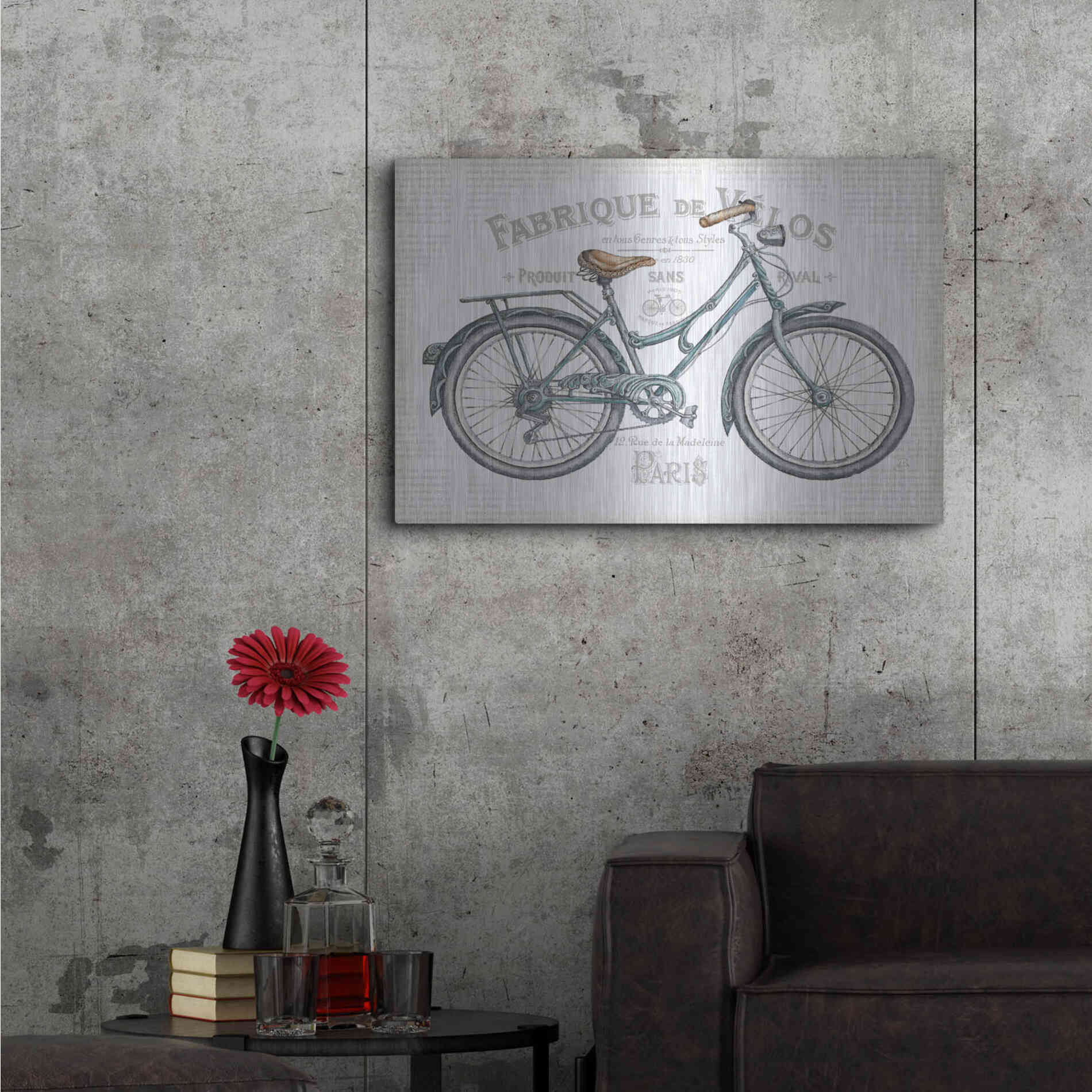 Luxe Metal Art 'Bicycles I v2' by Daphne Brissonet, Metal Wall Art,36x24