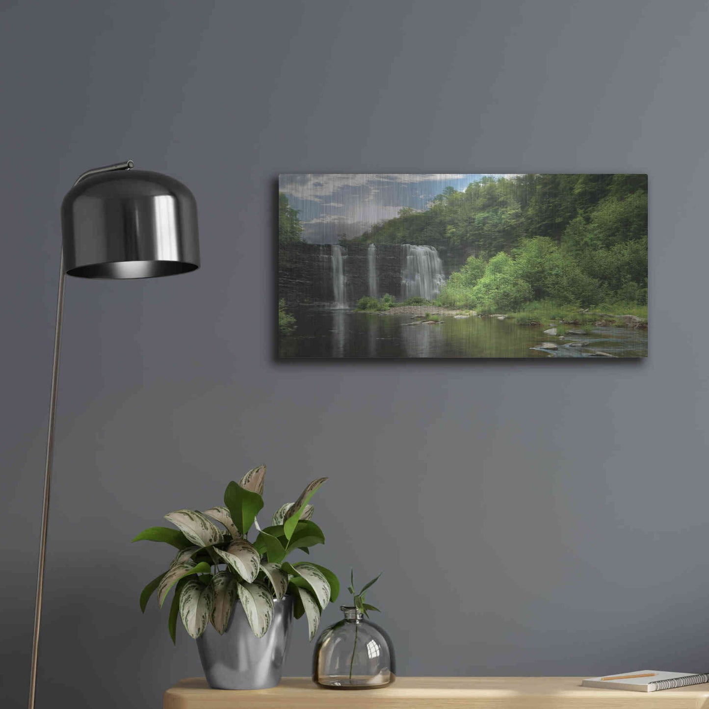 Luxe Metal Art 'Salmon River Falls' by Lori Deiter, Metal Wall Art,24x12