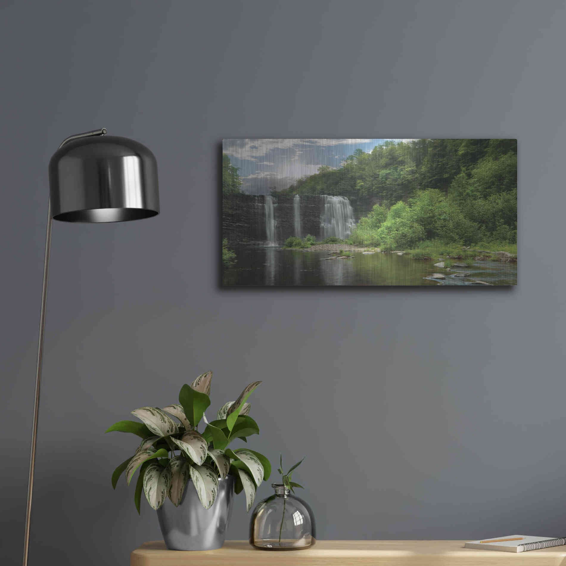 Luxe Metal Art 'Salmon River Falls' by Lori Deiter, Metal Wall Art,24x12