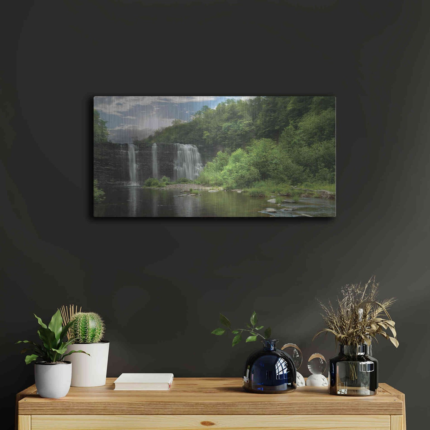 Luxe Metal Art 'Salmon River Falls' by Lori Deiter, Metal Wall Art,24x12