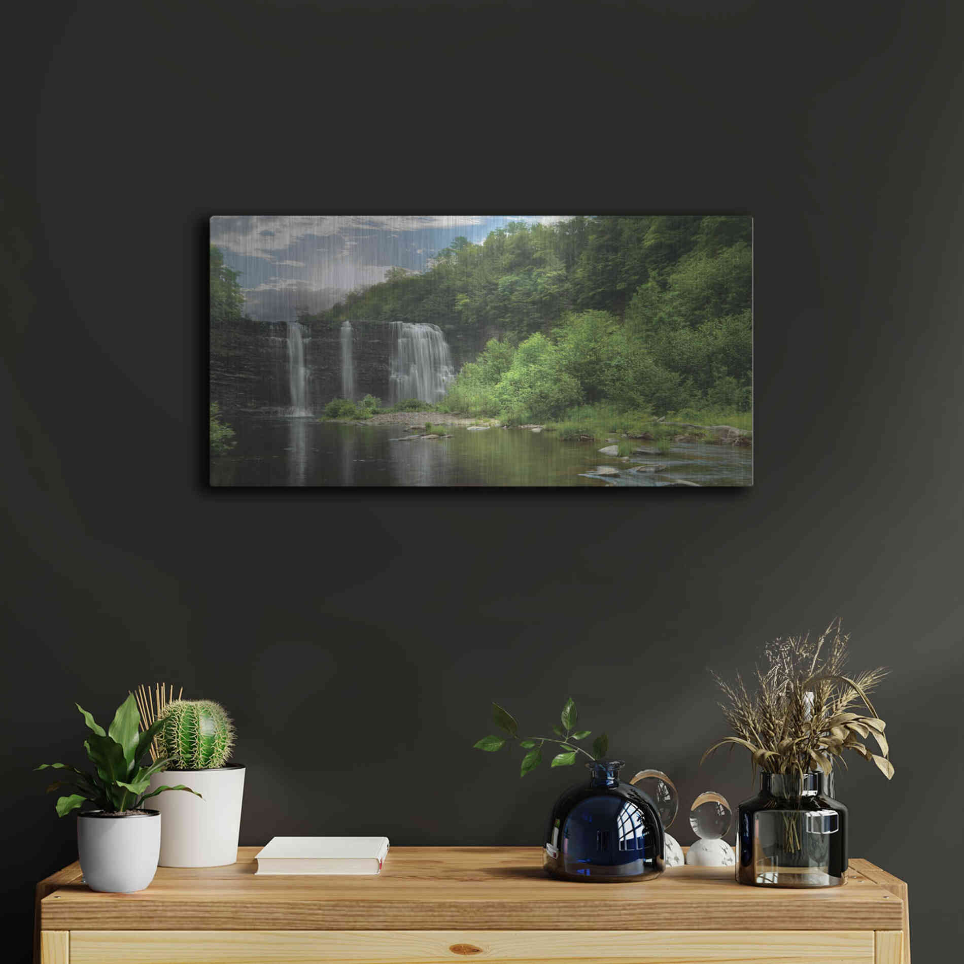 Luxe Metal Art 'Salmon River Falls' by Lori Deiter, Metal Wall Art,24x12