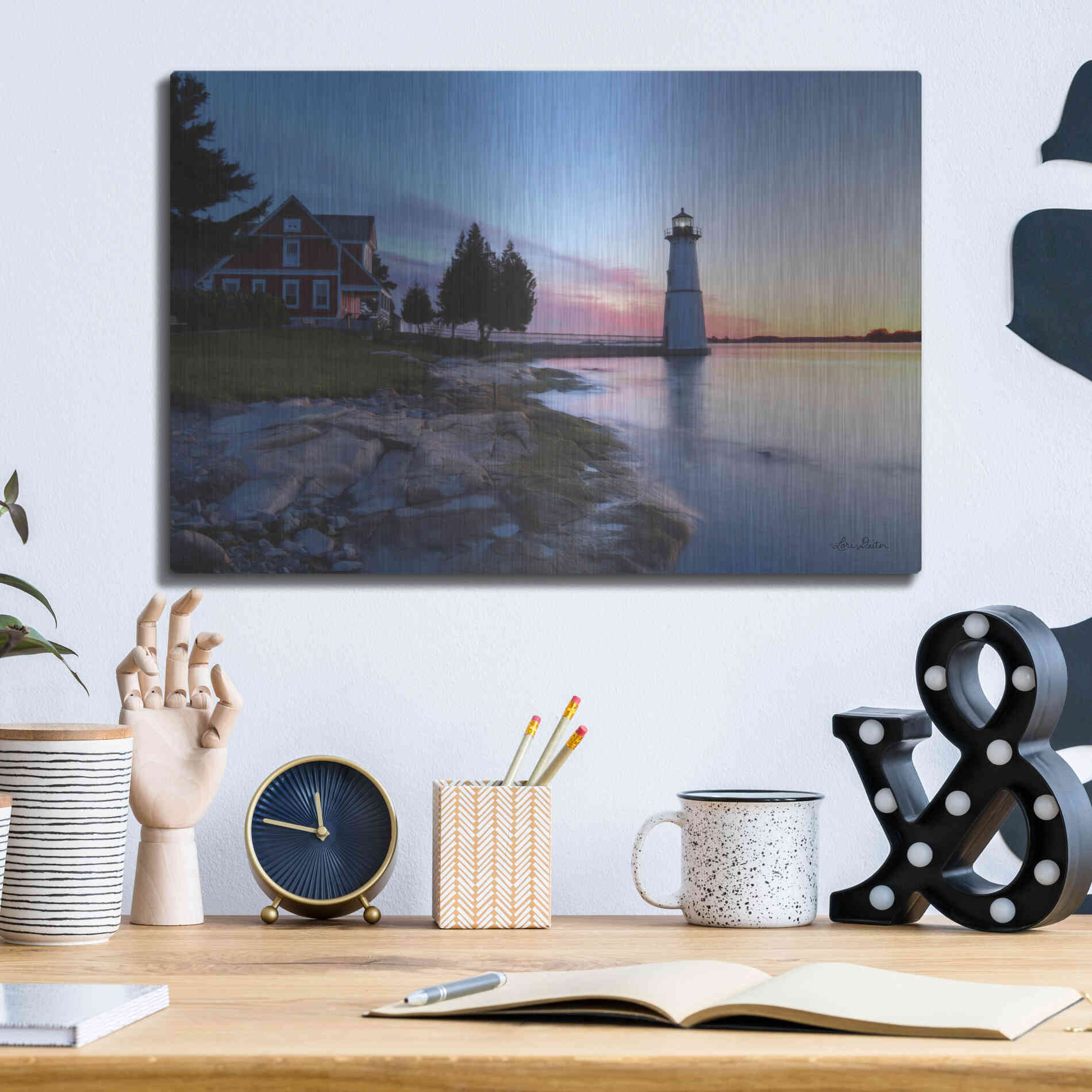 Luxe Metal Art 'Dusk at Rock Island' by Lori Deiter, Metal Wall Art,16x12