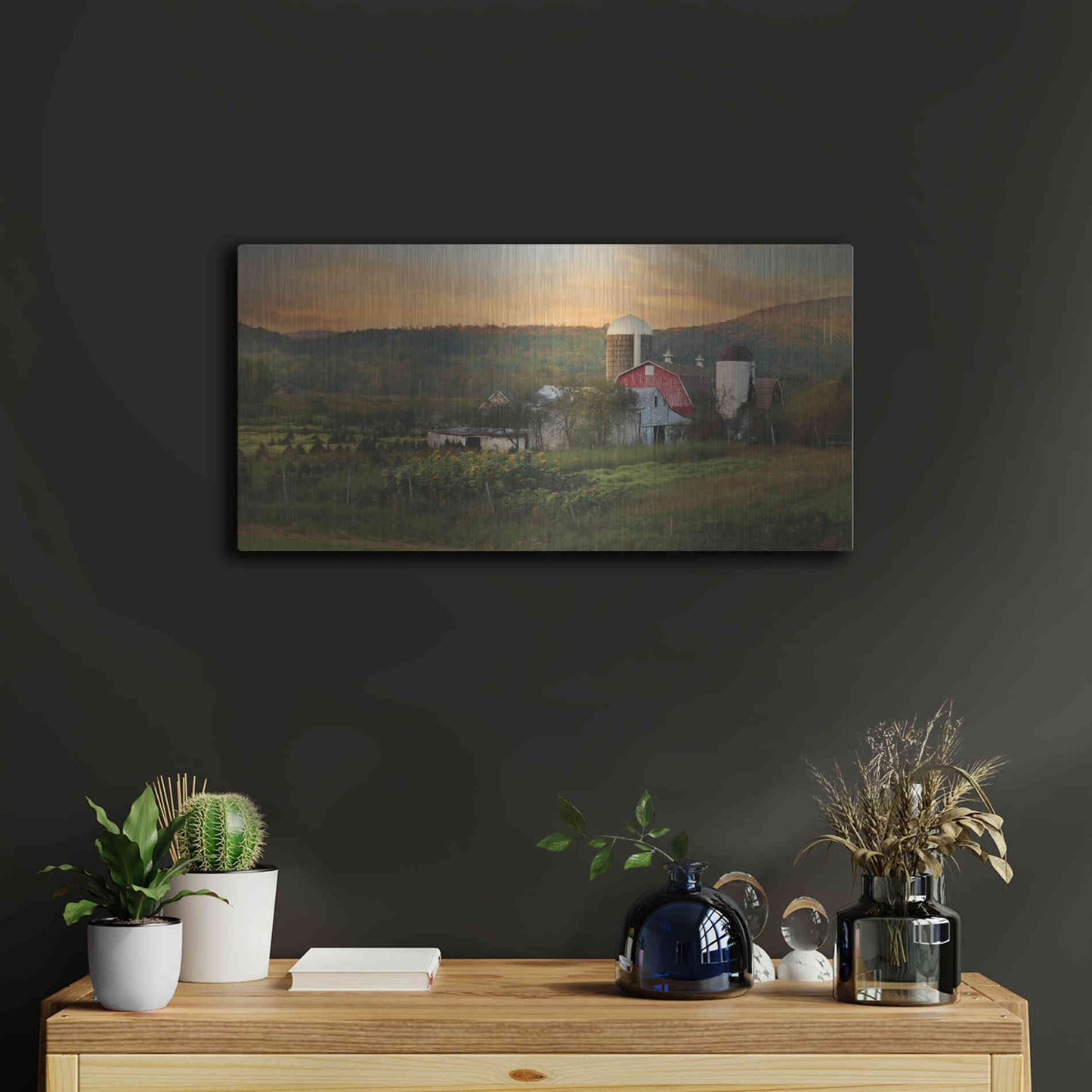 Luxe Metal Art 'New York Country Sunset' by Lori Deiter, Metal Wall Art,24x12