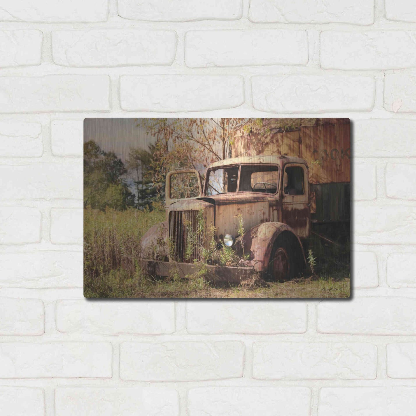 Luxe Metal Art 'Old Yellow Truck' by Lori Deiter, Metal Wall Art,16x12