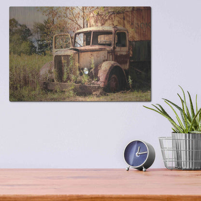 Luxe Metal Art 'Old Yellow Truck' by Lori Deiter, Metal Wall Art,16x12