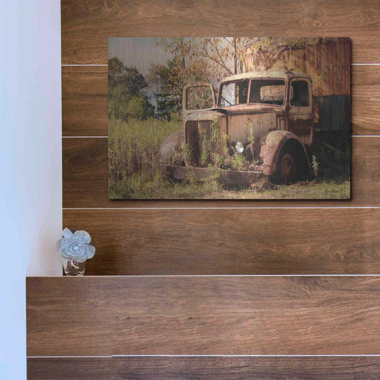 Luxe Metal Art 'Old Yellow Truck' by Lori Deiter, Metal Wall Art,16x12