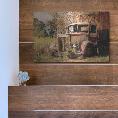 Luxe Metal Art 'Old Yellow Truck' by Lori Deiter, Metal Wall Art,16x12