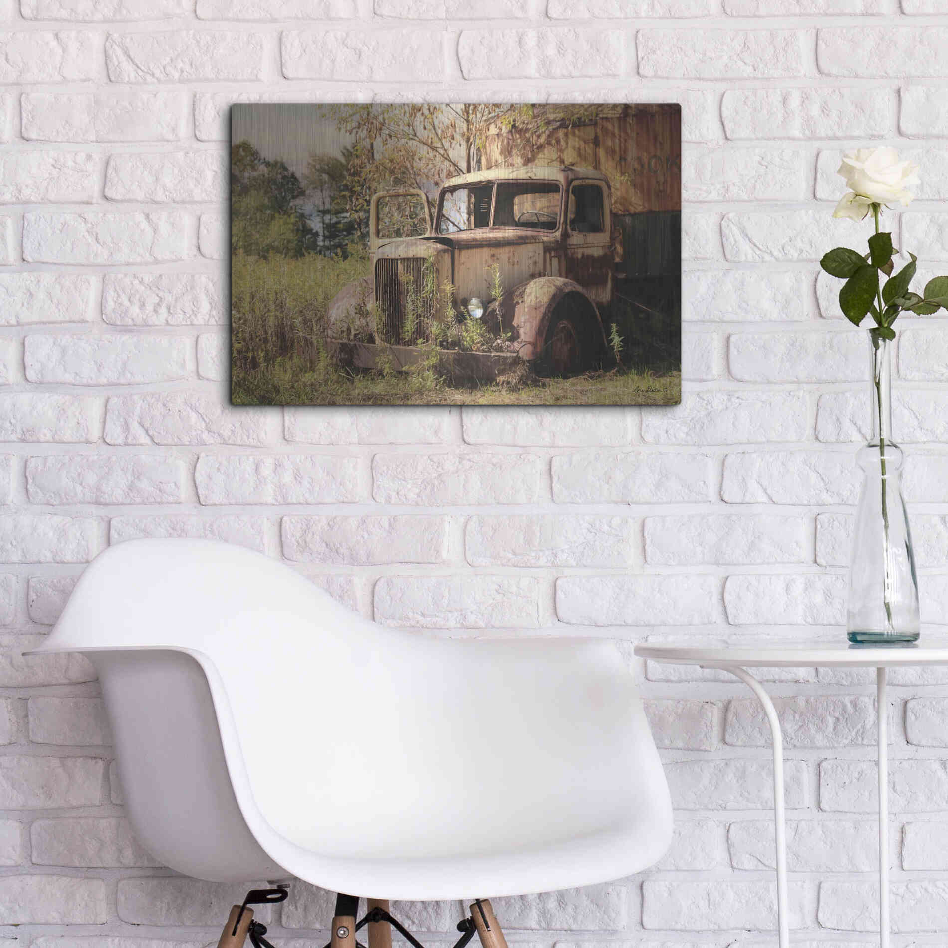 Luxe Metal Art 'Old Yellow Truck' by Lori Deiter, Metal Wall Art,24x16