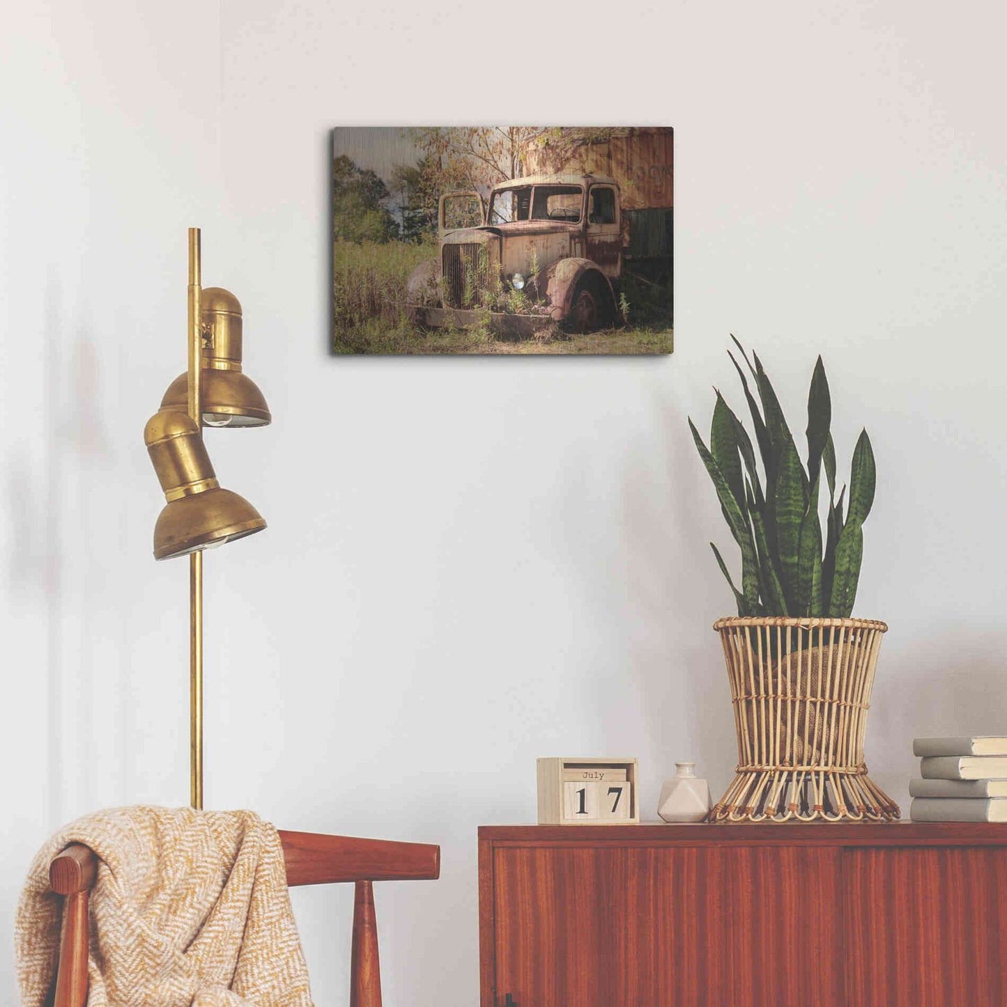 Luxe Metal Art 'Old Yellow Truck' by Lori Deiter, Metal Wall Art,24x16