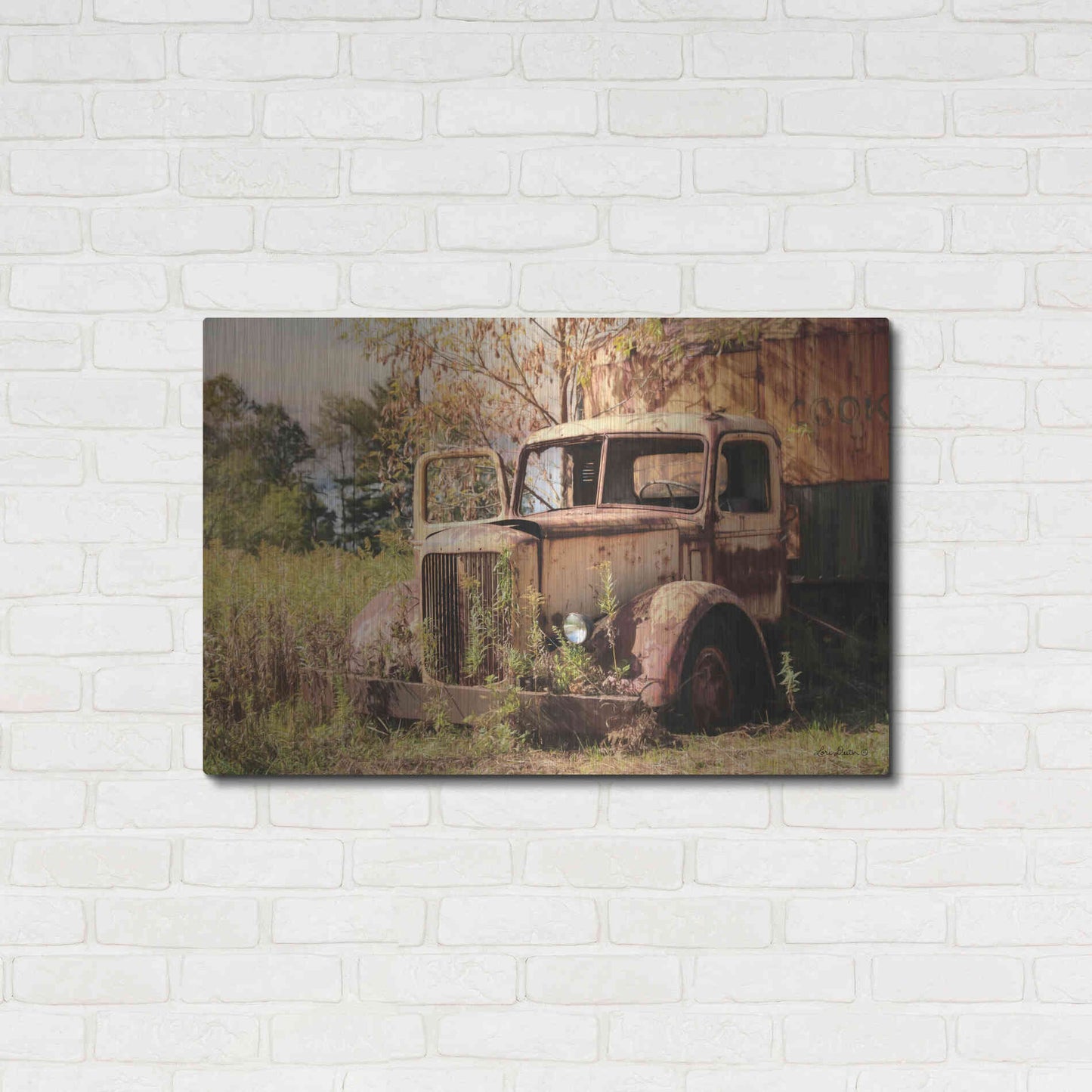 Luxe Metal Art 'Old Yellow Truck' by Lori Deiter, Metal Wall Art,36x24