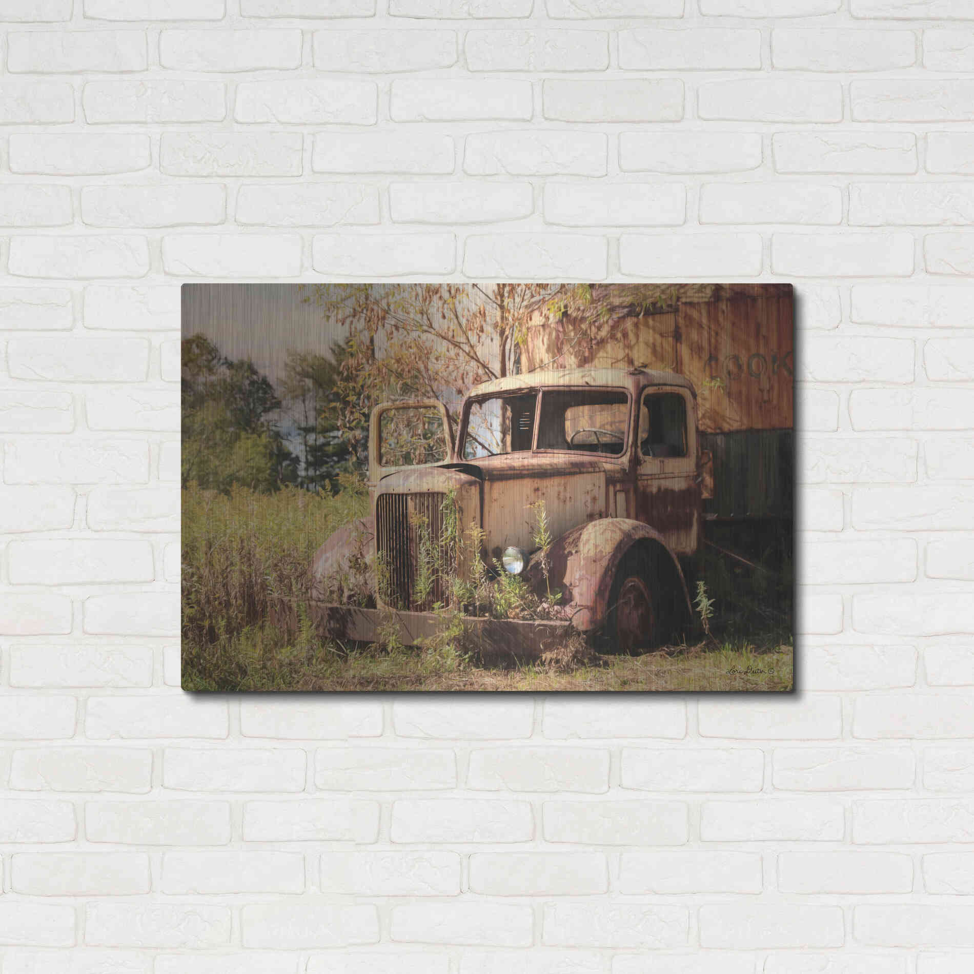 Luxe Metal Art 'Old Yellow Truck' by Lori Deiter, Metal Wall Art,36x24