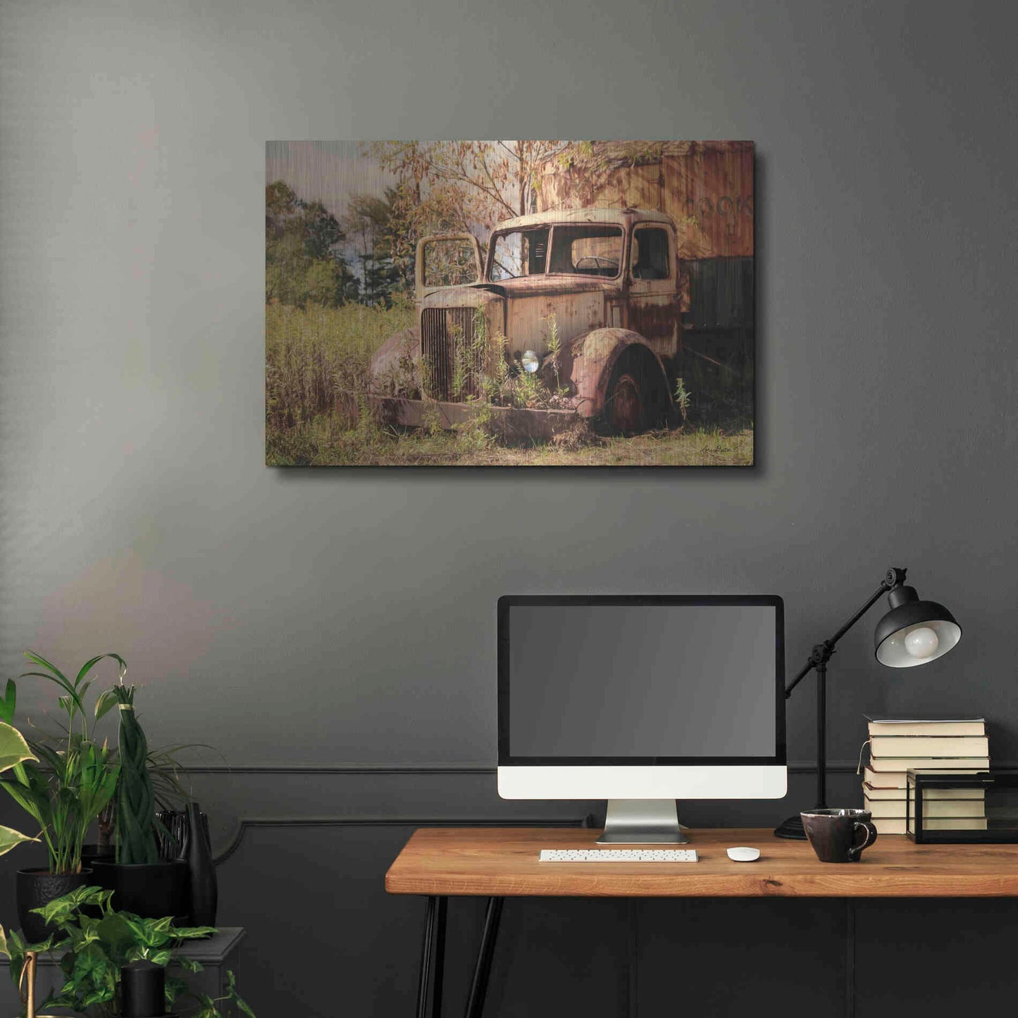 Luxe Metal Art 'Old Yellow Truck' by Lori Deiter, Metal Wall Art,36x24