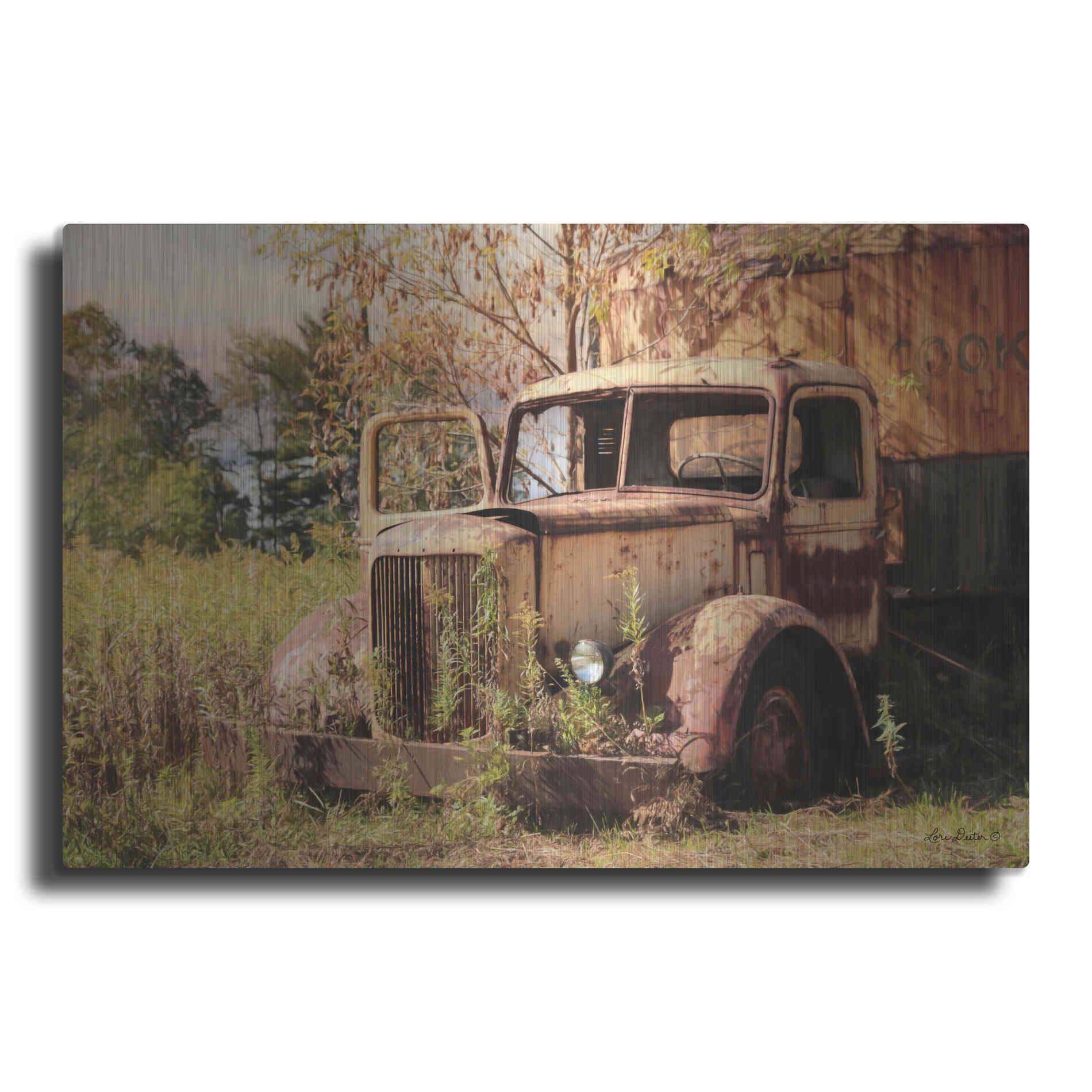 Luxe Metal Art 'Old Yellow Truck' by Lori Deiter, Metal Wall Art