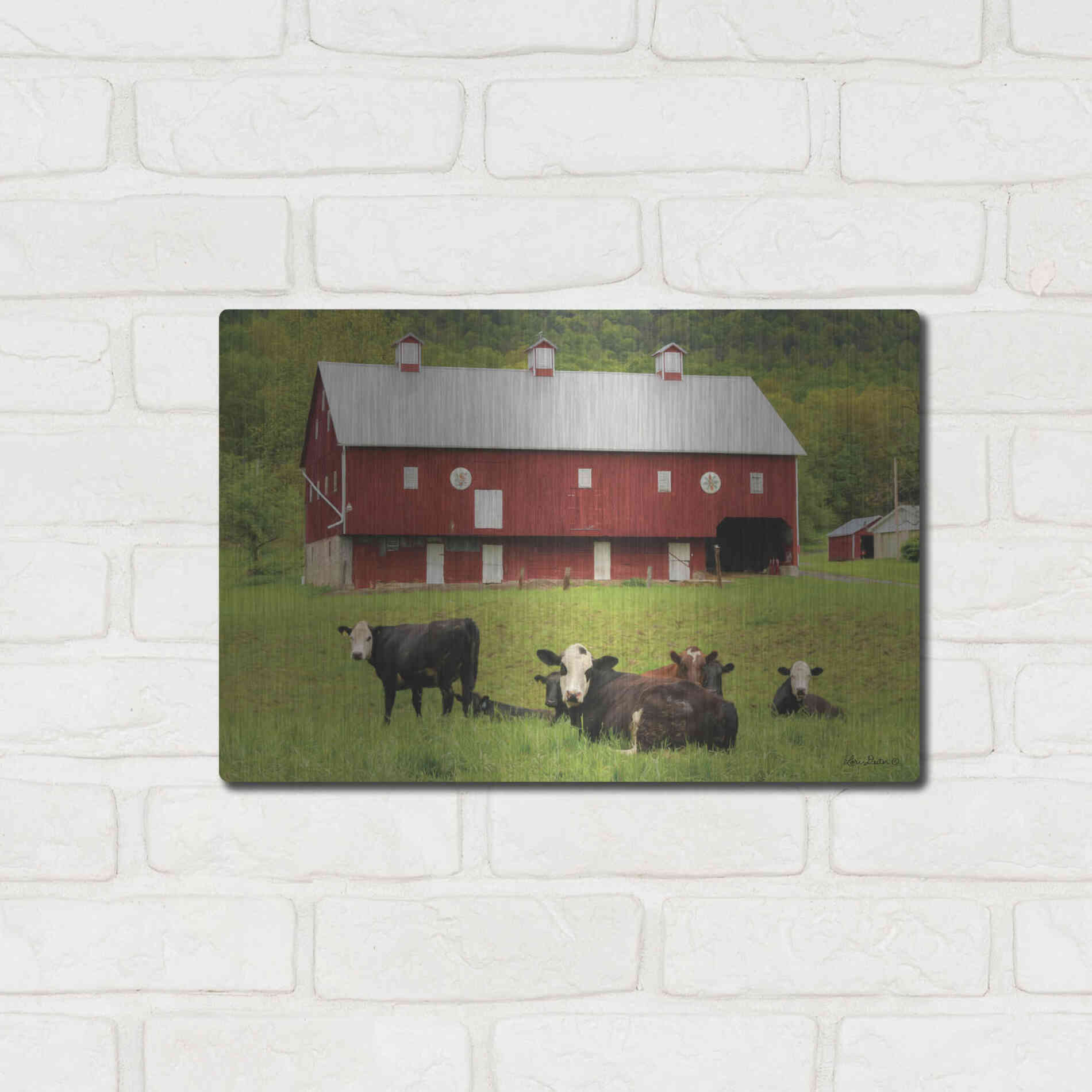 Luxe Metal Art 'Red Barn' by Lori Deiter, Metal Wall Art,16x12